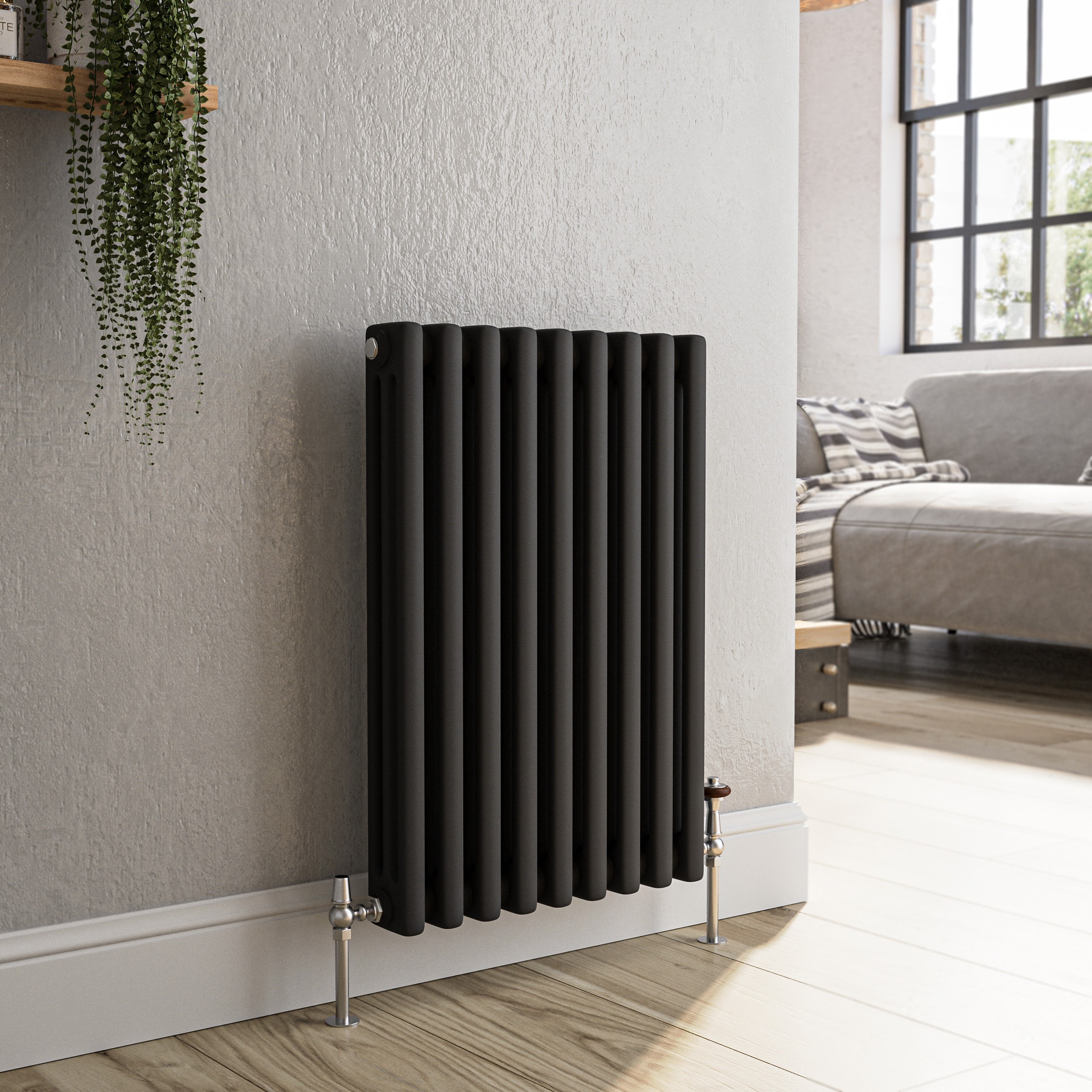 Reggio Midnight Black Horizontal Triple Column Traditional Radiator 600X425mm 1790 Btu - Cast Iron Style
