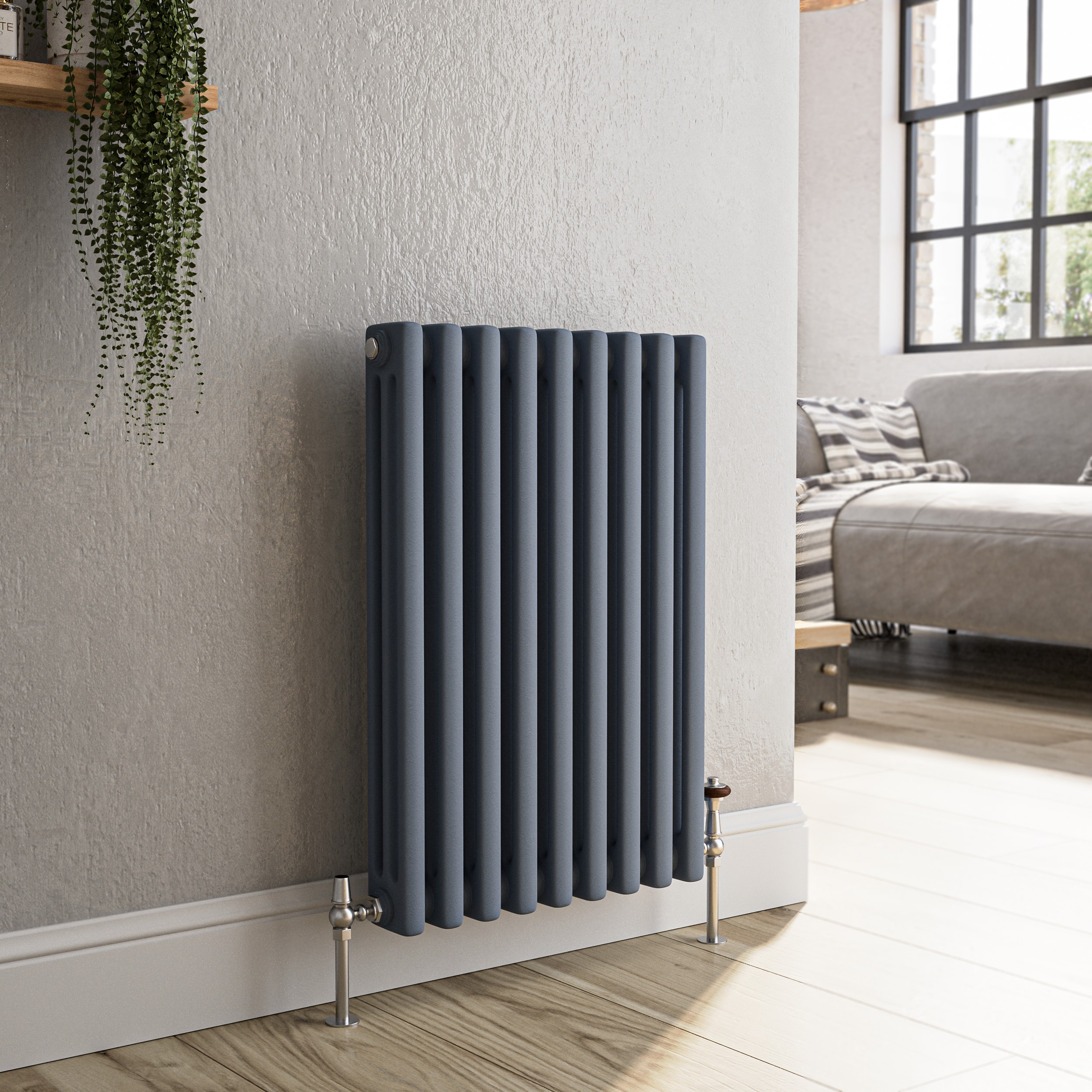 Reggio Anthracite Horizontal Triple Column Traditional Radiator 600X425mm 1790 Btu - Cast Iron Style