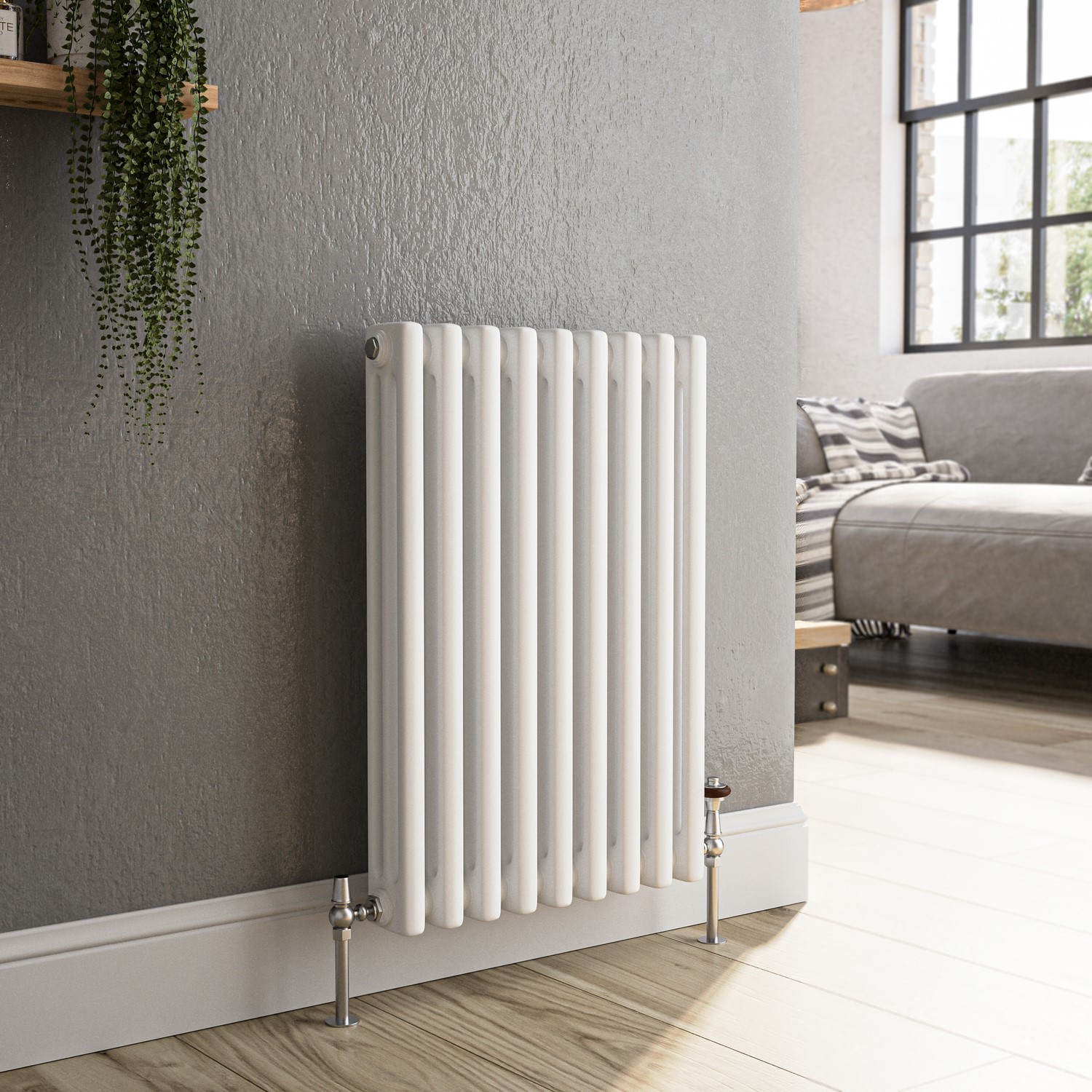Reggio White Horizontal Triple Column Traditional Radiator 600X425mm 1790 Btu - Cast Iron Style