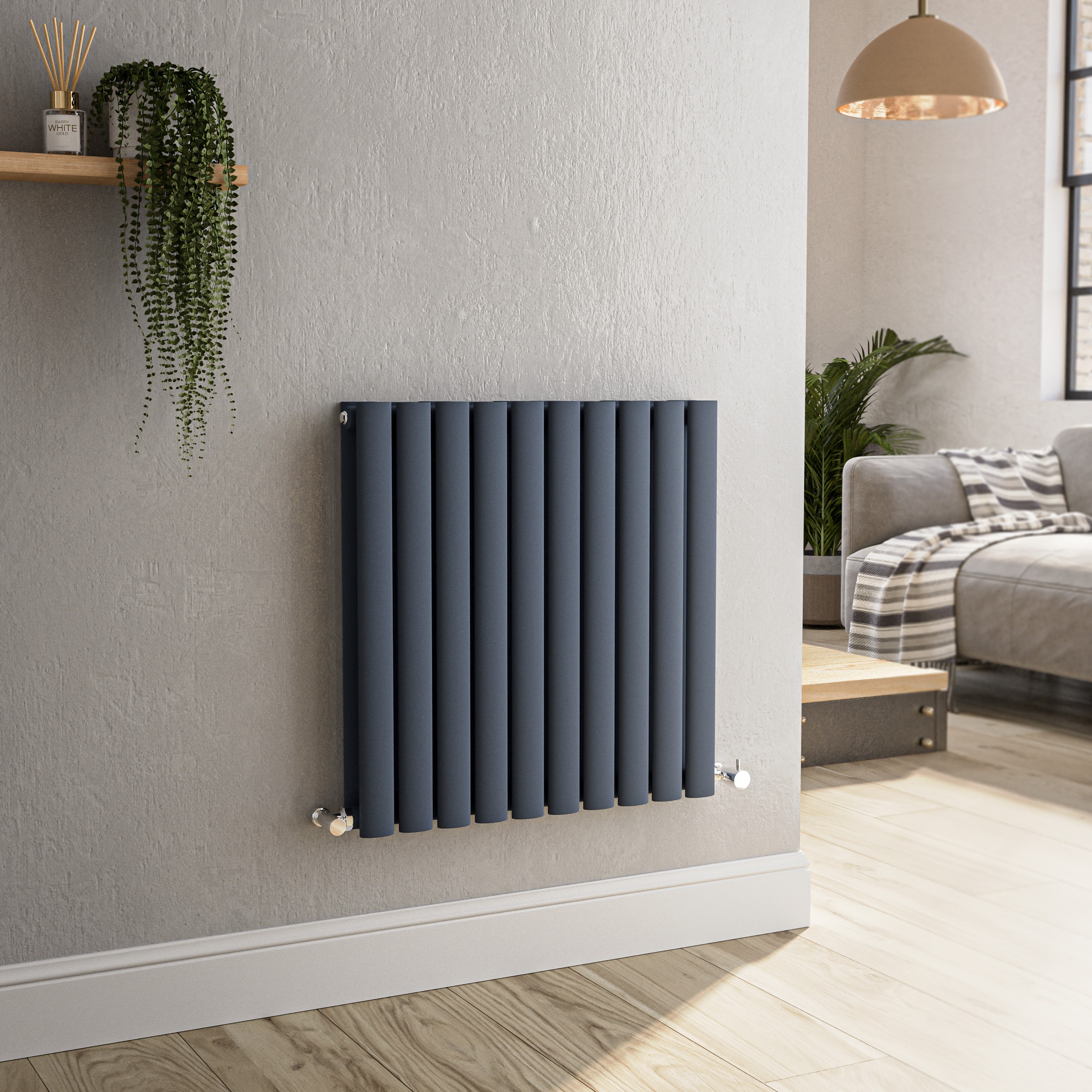 Sorrento Anthracite Horizontal Oval Designer Radiator 600X590mm Double Panel 2399 Btu