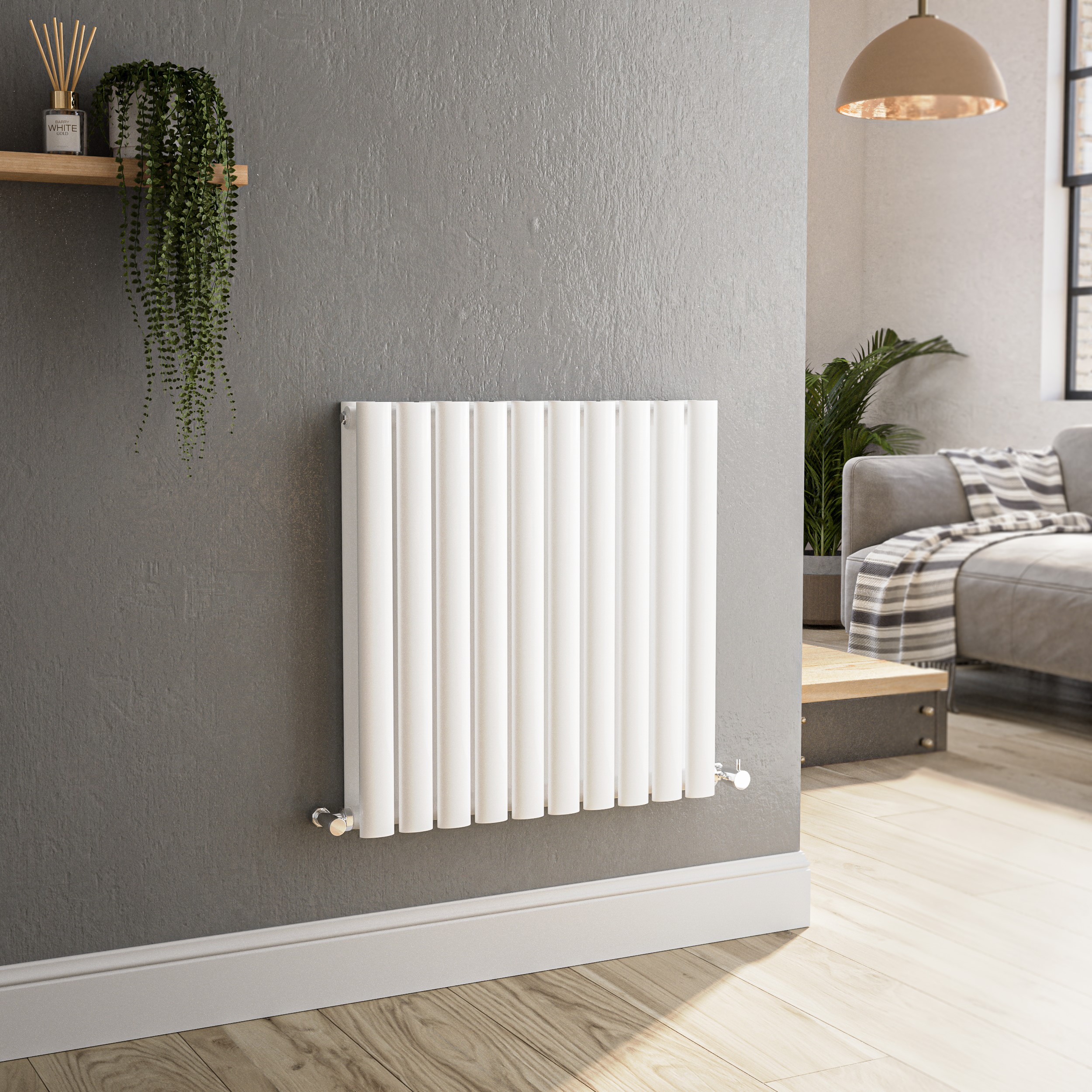 Sorrento White Horizontal Oval Designer Radiator 600X590mm Double Panel 2399 Btu