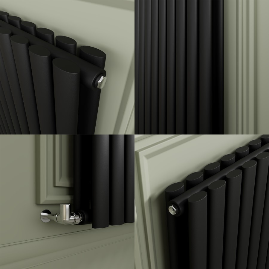 Sorrento Midnight Black Horizontal Oval Designer Radiator 800x590mm Double Panel 2399 BTU