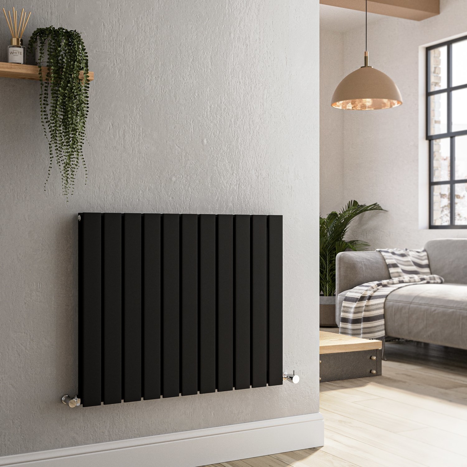 Riace Midnight Black Horizontal Flat Designer Radiator 600x748mm Double ...