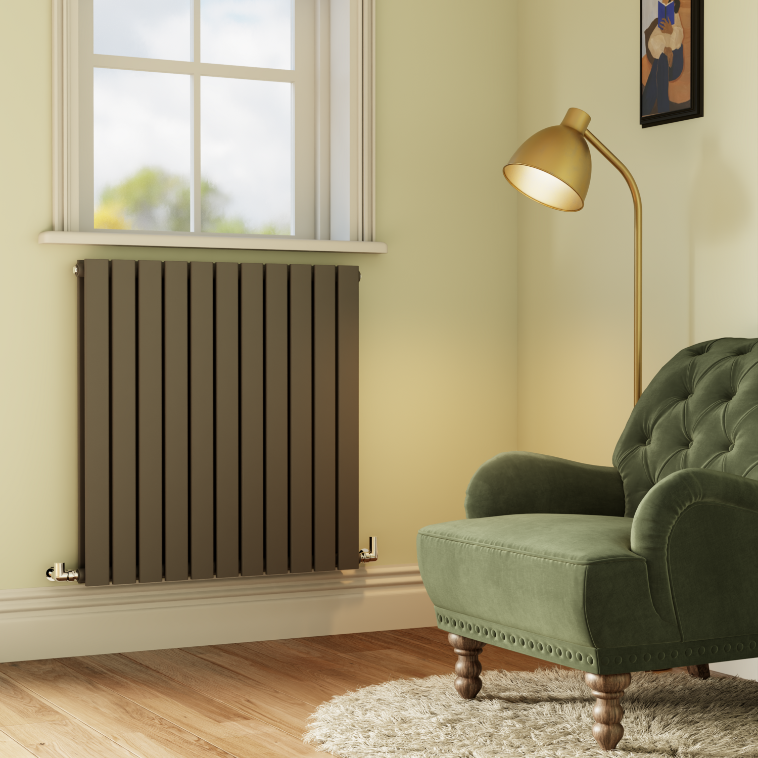 Riace Anthracite Horizontal Flat Designer Radiator 800X748mm Double Panel 3628 Btu