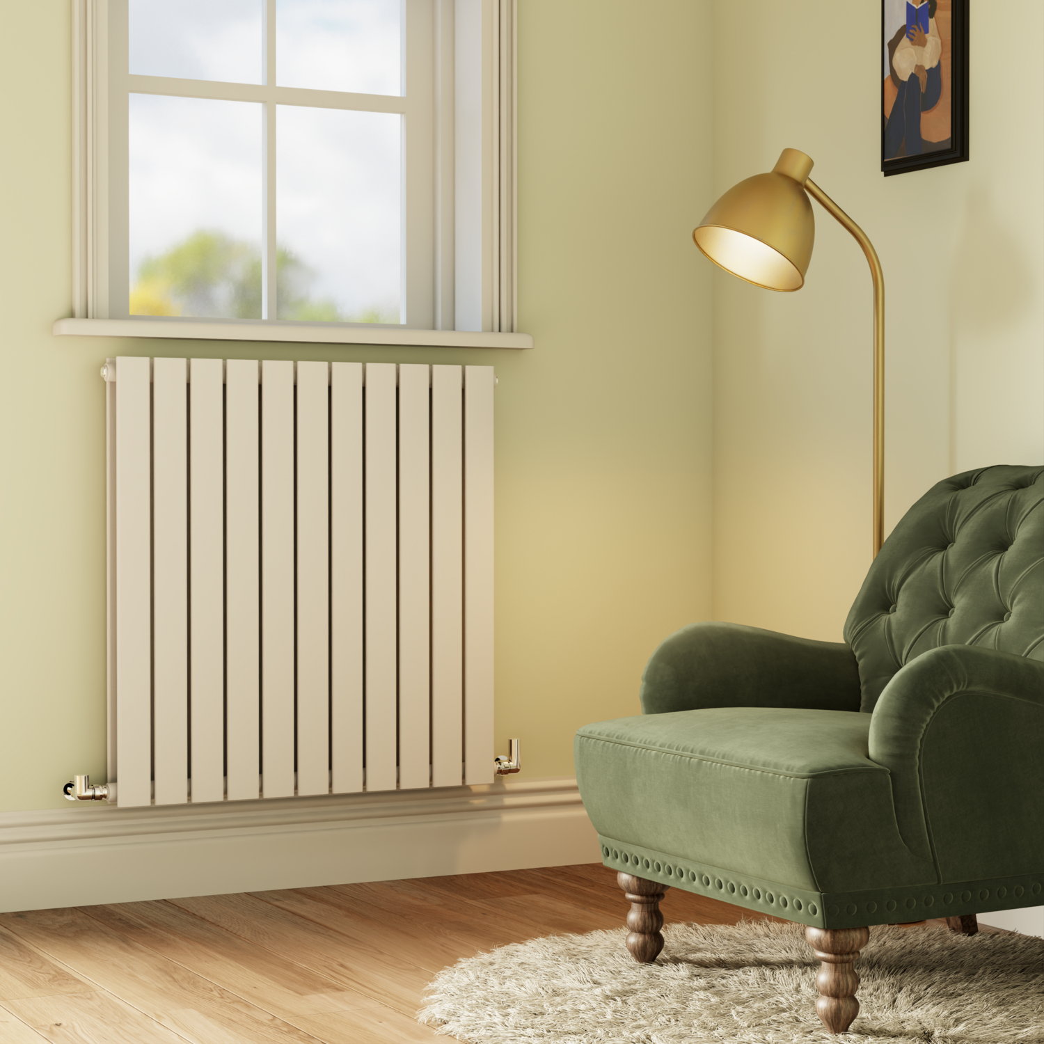 Riace White Horizontal Flat Designer Radiator 800X748mm Double Panel 3628 Btu