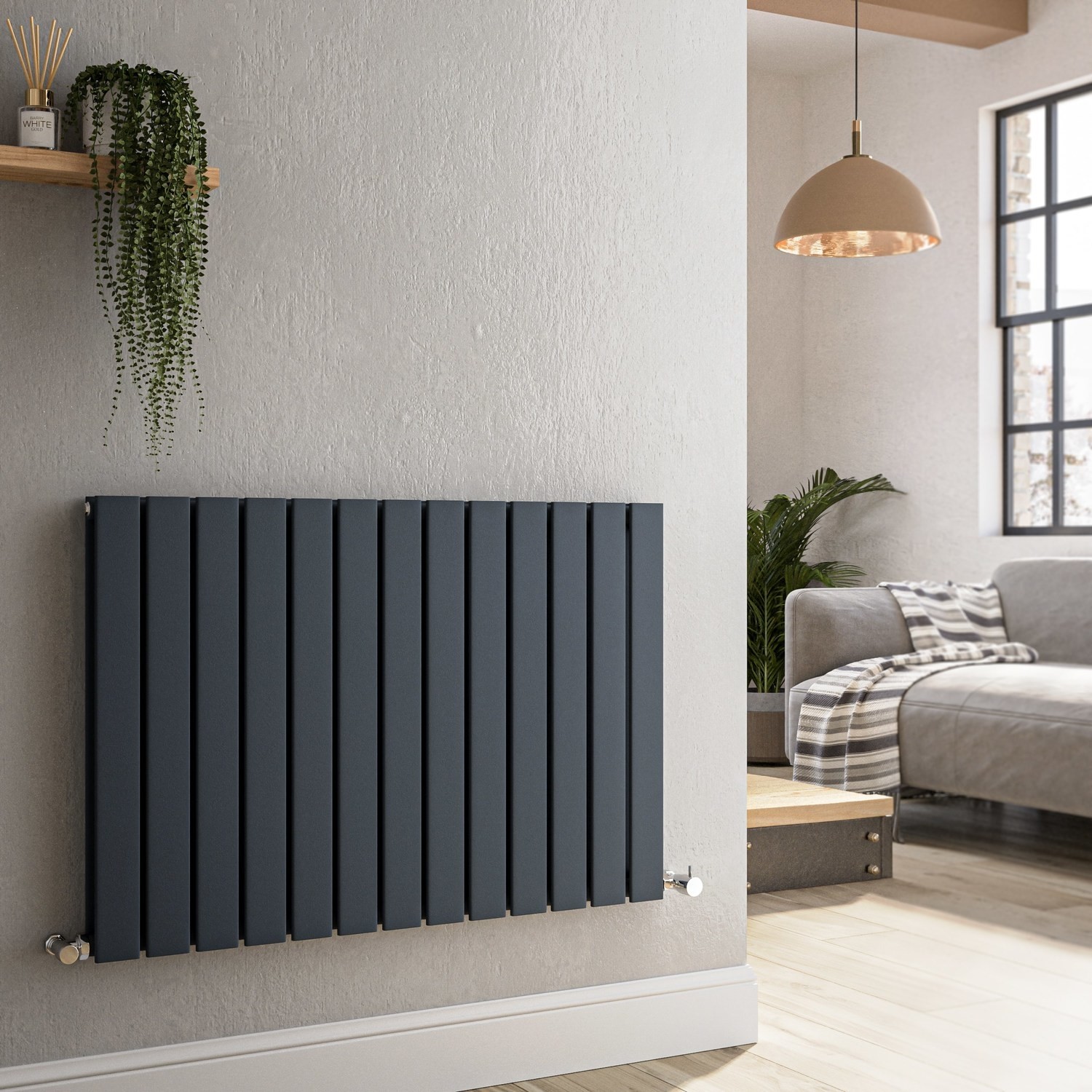 Riace Anthracite Horizontal Flat Designer Radiator 600X884mm Double Panel 3342 Btu