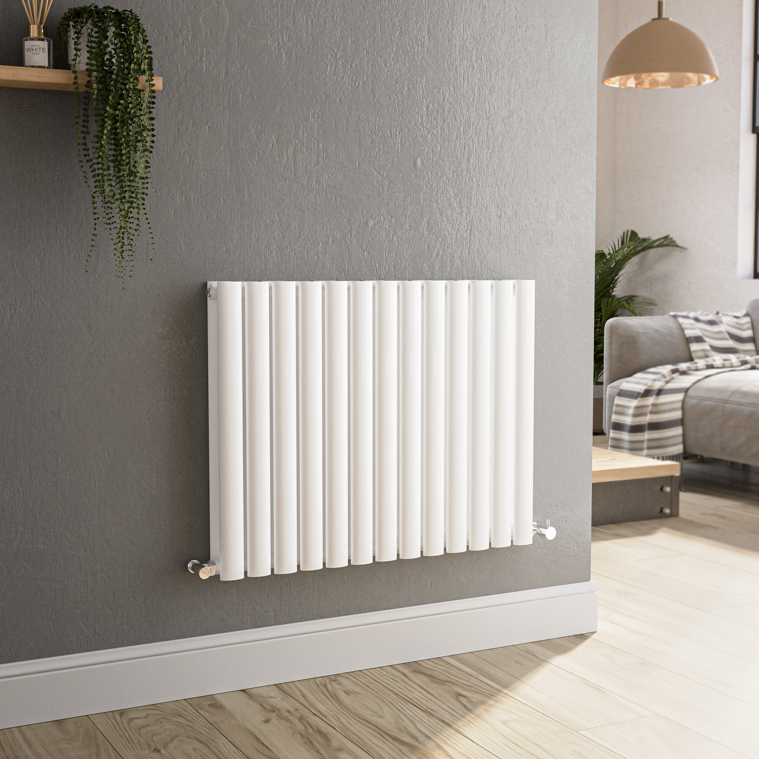 Sorrento White Horizontal Oval Designer Radiator 600X767mm Double Panel 3119 Btu