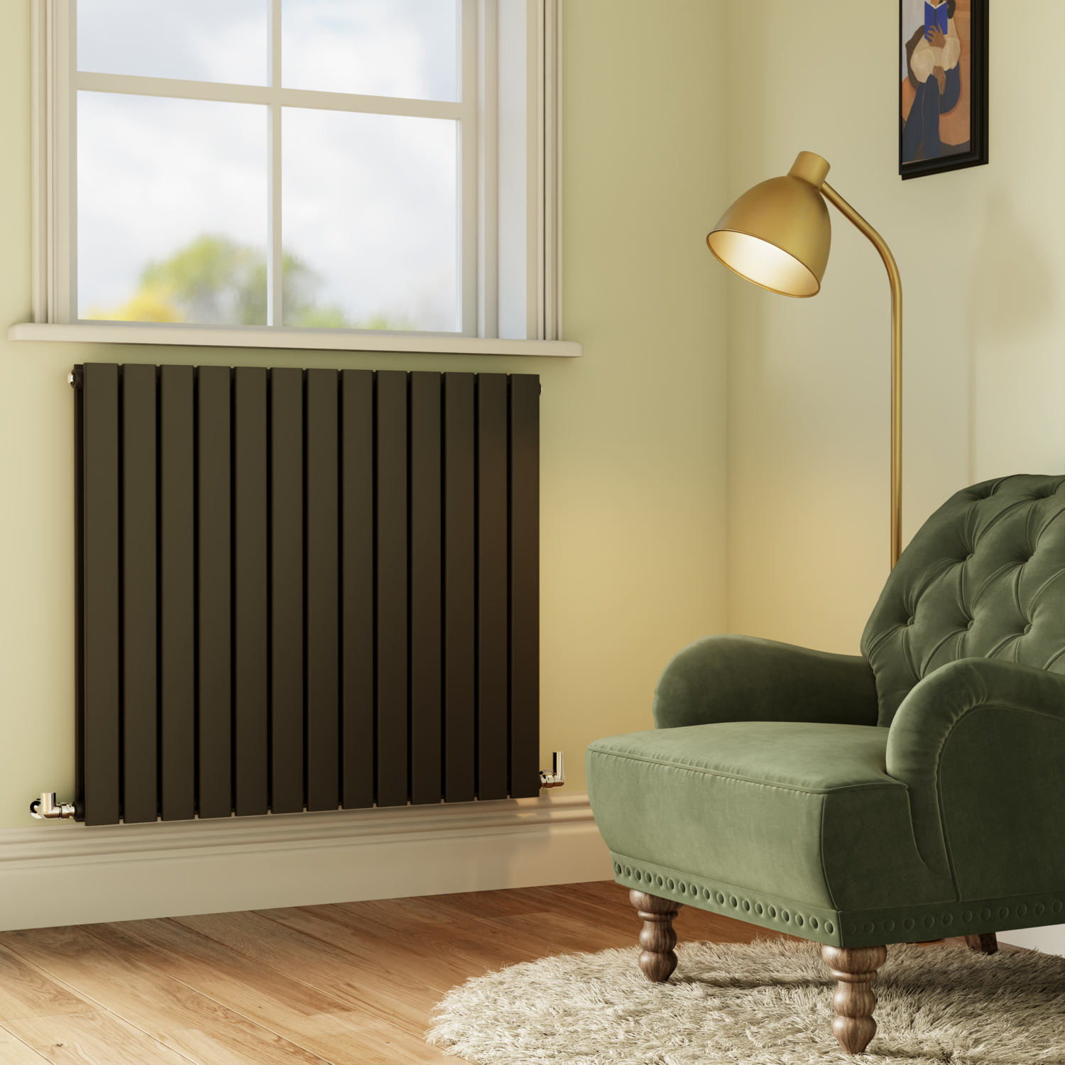Riace Black Midnight Horizontal Flat Designer Radiator 800X884mm Double Panel 4286 Btu