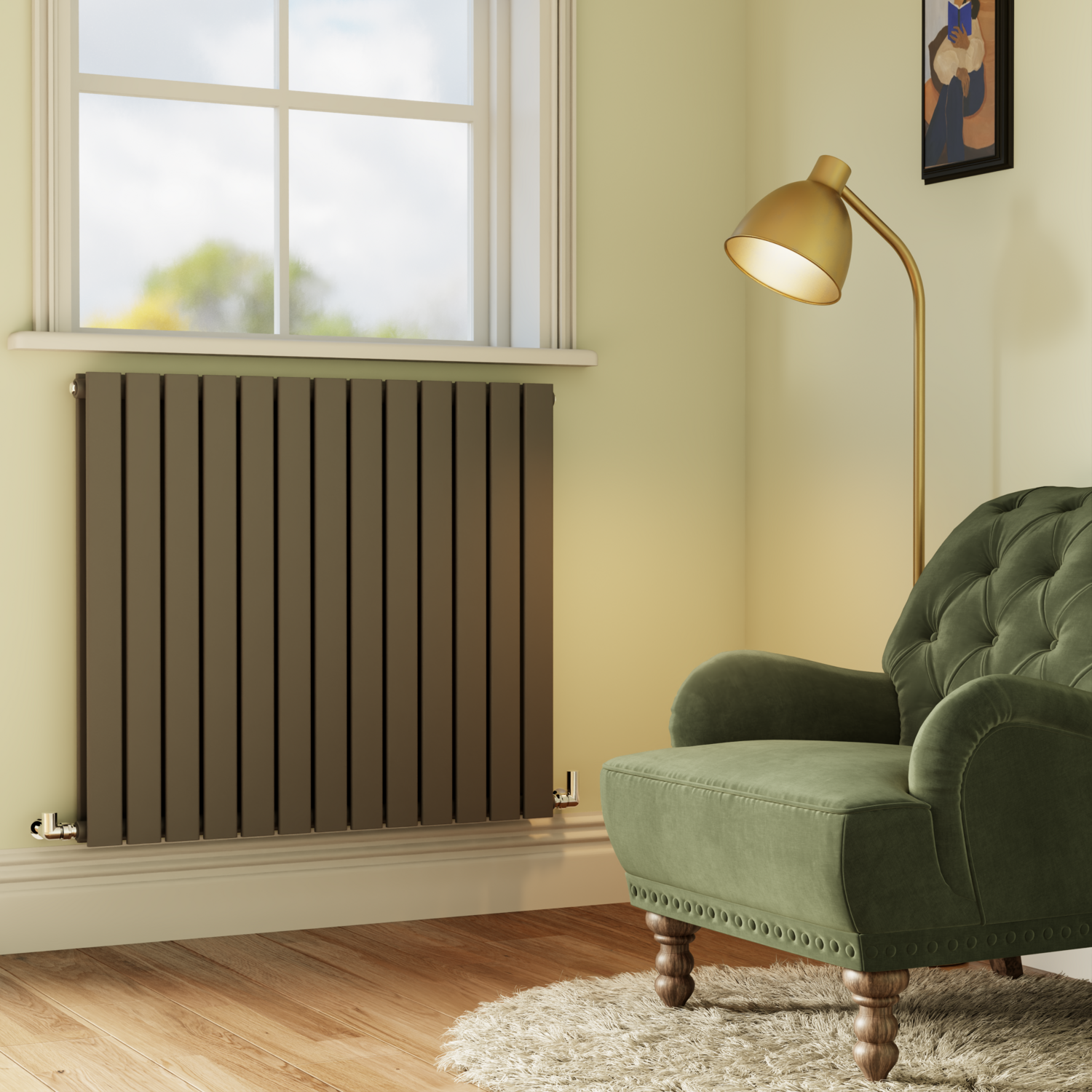 Riace Anthracite Horizontal Flat Designer Radiator 800X884mm Double Panel 4286 Btu