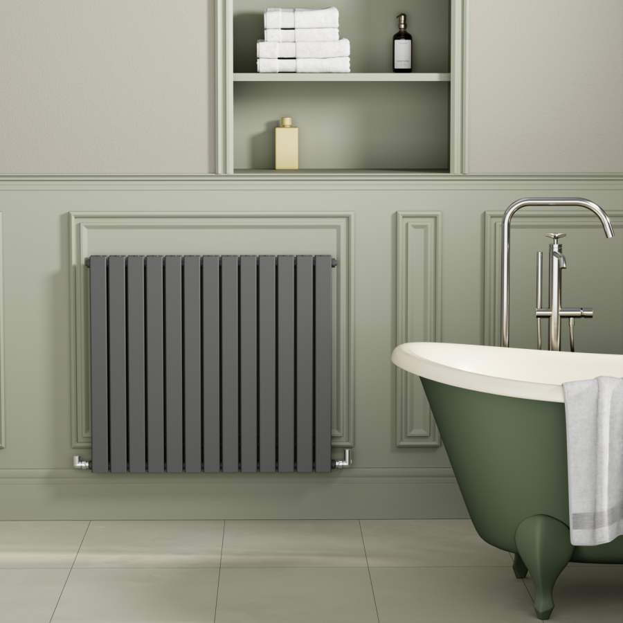 Riace Anthracite Horizontal Flat Designer Radiator 800x884mm Double Panel 3342 BTU