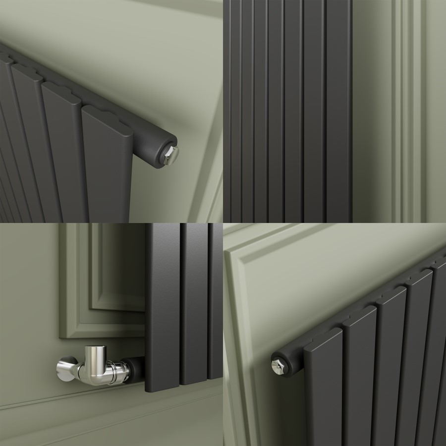 Riace Anthracite Horizontal Flat Designer Radiator 800x884mm Double Panel 3342 BTU