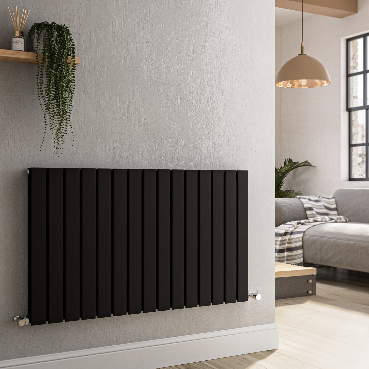 Riace Midnight Horizontal Flat Designer Radiator 600X1020mm Double Panel 3856 Btu HD15-600-BCF - Image 2