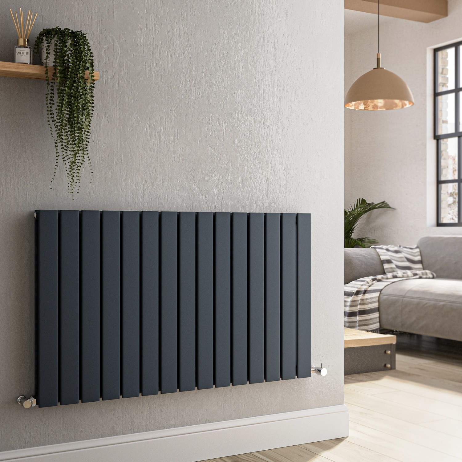 Riace Anthracite Horizontal Flat Designer Radiator 600X1020mm Double Panel 3856 Btu HD15-600-DGCF - Image 2