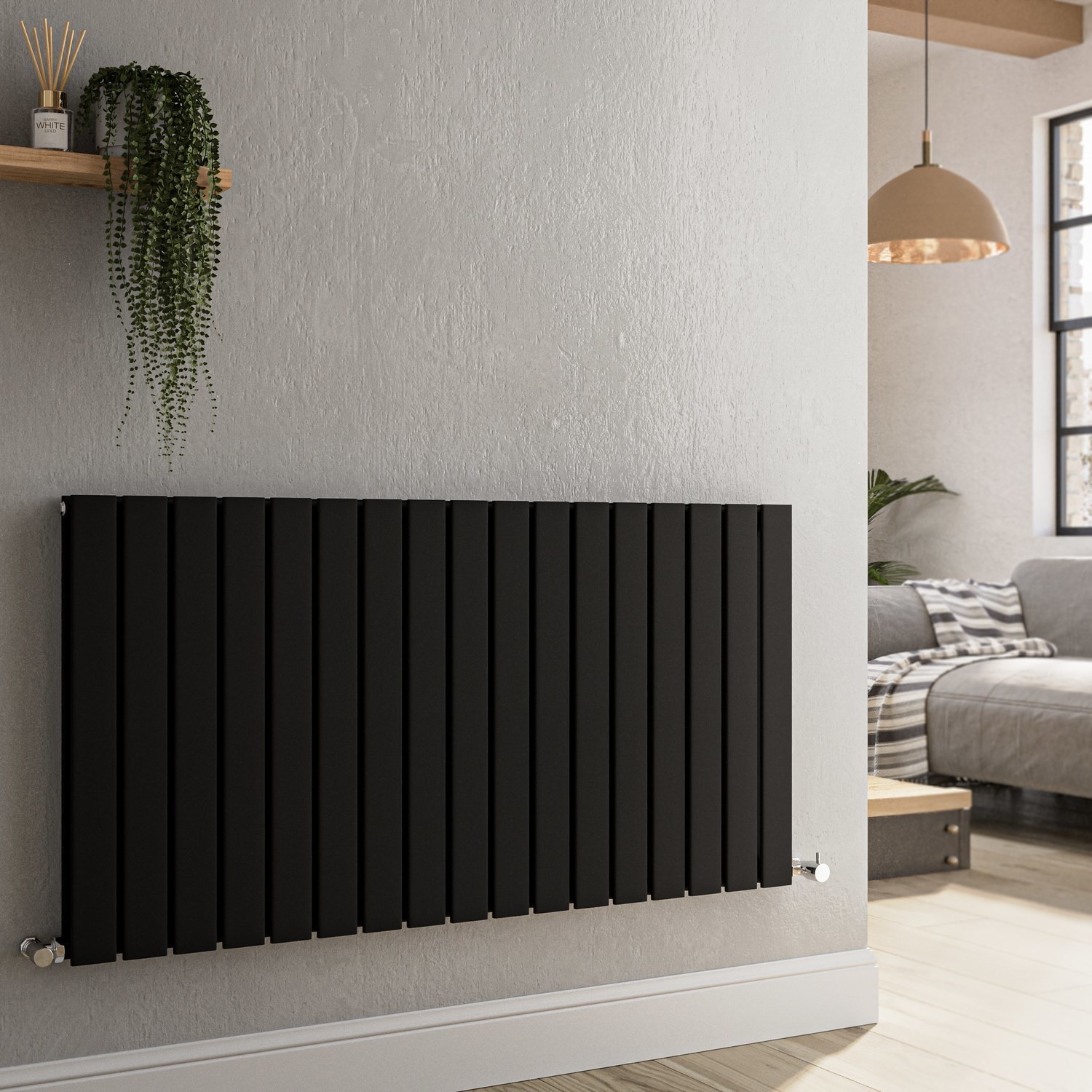 Riace Midnight Black Horizontal Flat Designer Radiator 600x1156mm ...