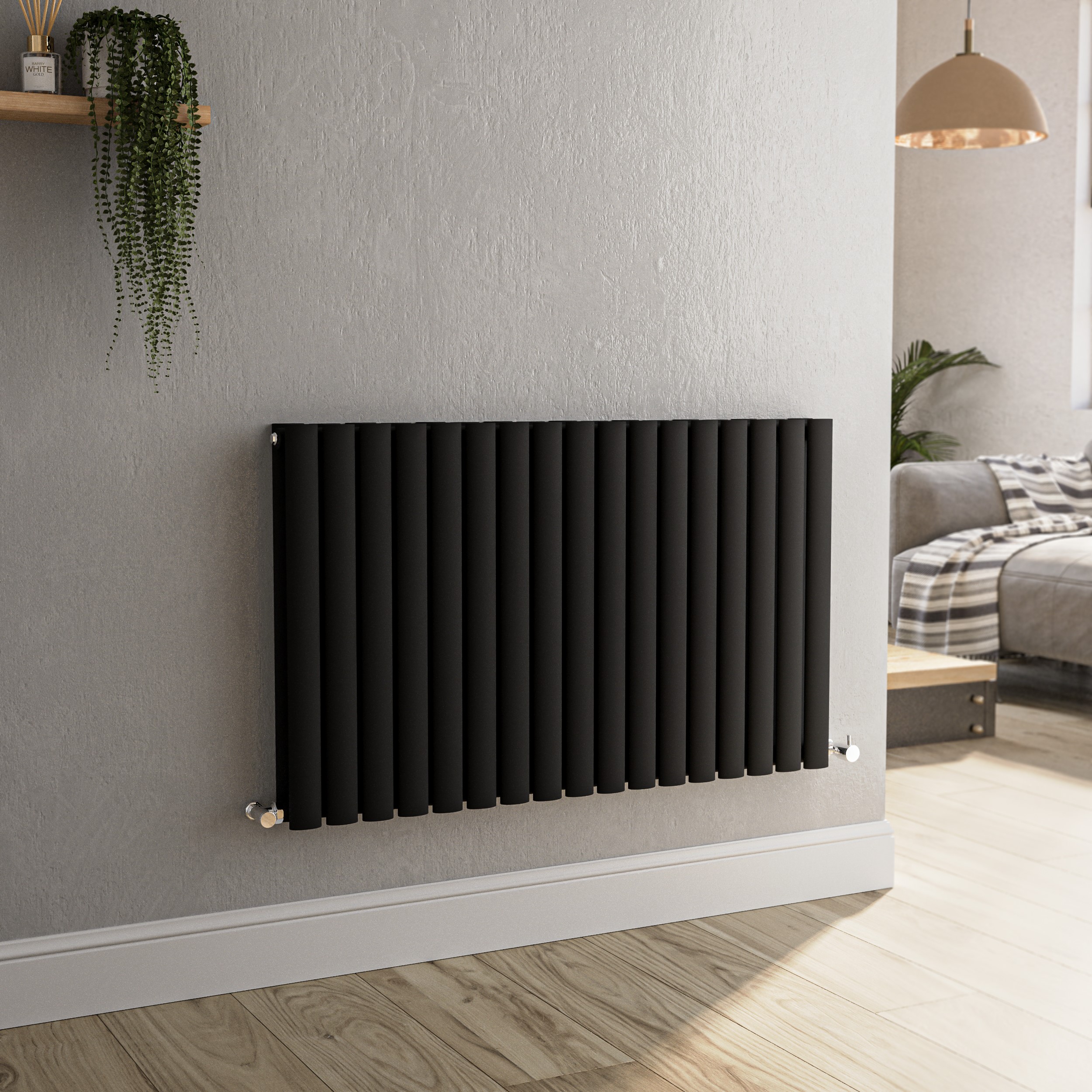 Sorrento Midnight Black Horizontal Oval Designer Radiator 600X1003mm Double Panel 4079 Btu