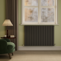 Riace Midnight Black Horizontal Flat Designer Radiator 800x1156mm Double Panel 4370 BTU