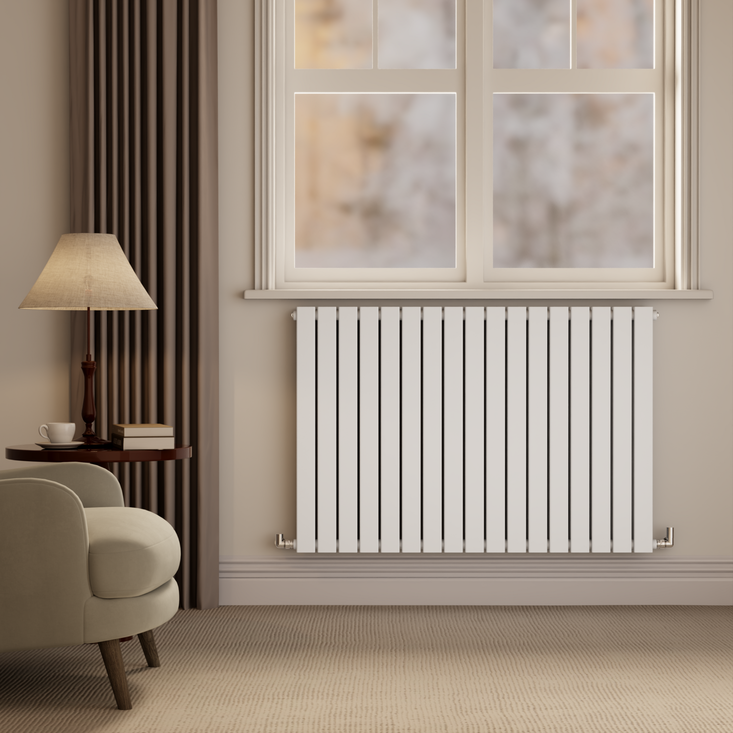 Riace White Horizontal Flat Designer Radiator 800X1156mm Double Panel 5606 Btu