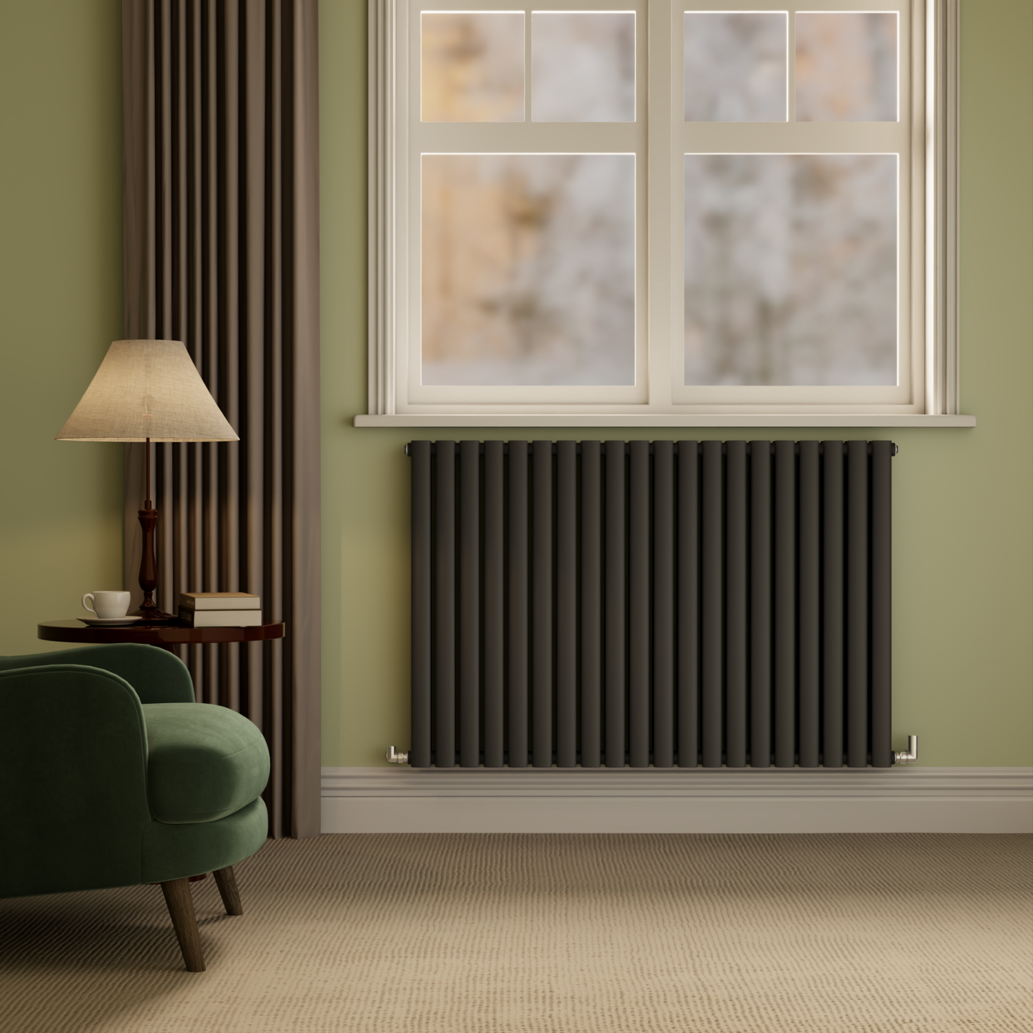 Sorrento Anthracite Horizontal Oval Designer Radiator 800X1180mm Double Panel 6087 Btu