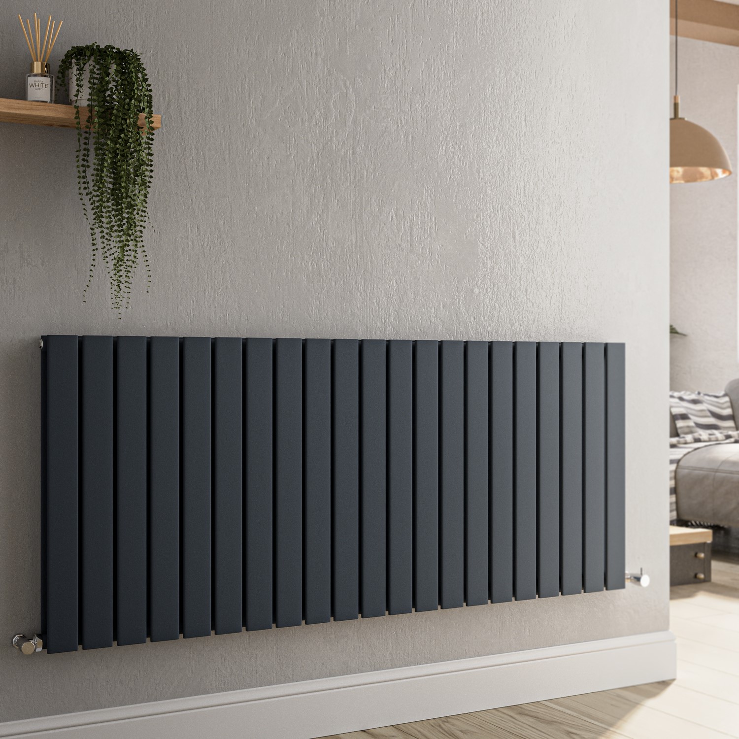 Anthiciate Radiator Riace Anthracite Horizontal Flat Designer Radiator 600x1428mm Double ...