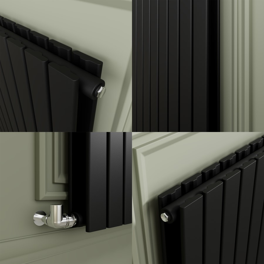 Riace Midnight Black Horizontal Flat Designer Radiator 800x1428mm Double Panel 5398 BTU