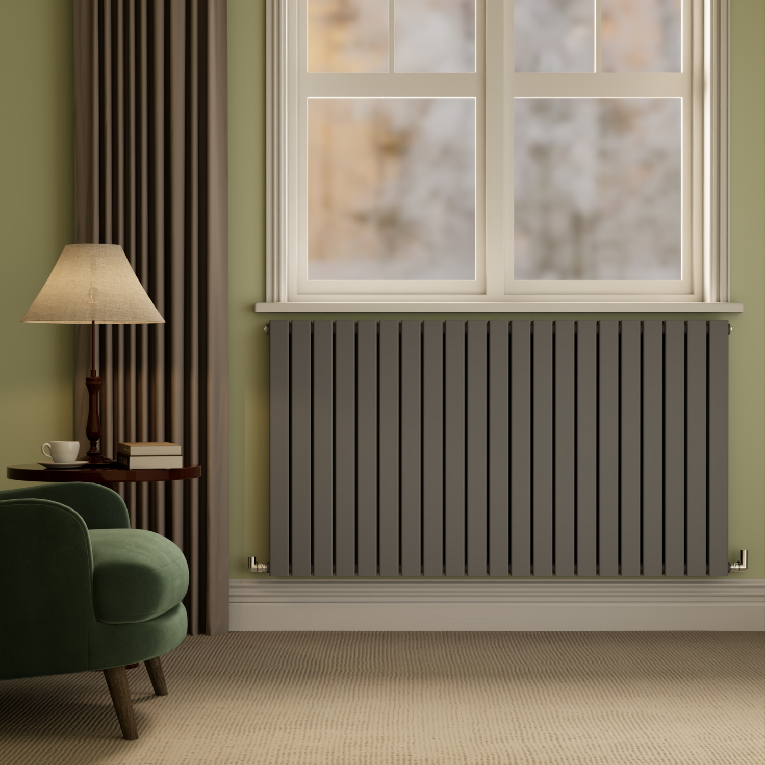 Riace Anthracite Horizontal Flat Designer Radiator 800X1428mm Double Panel 6926 Btu