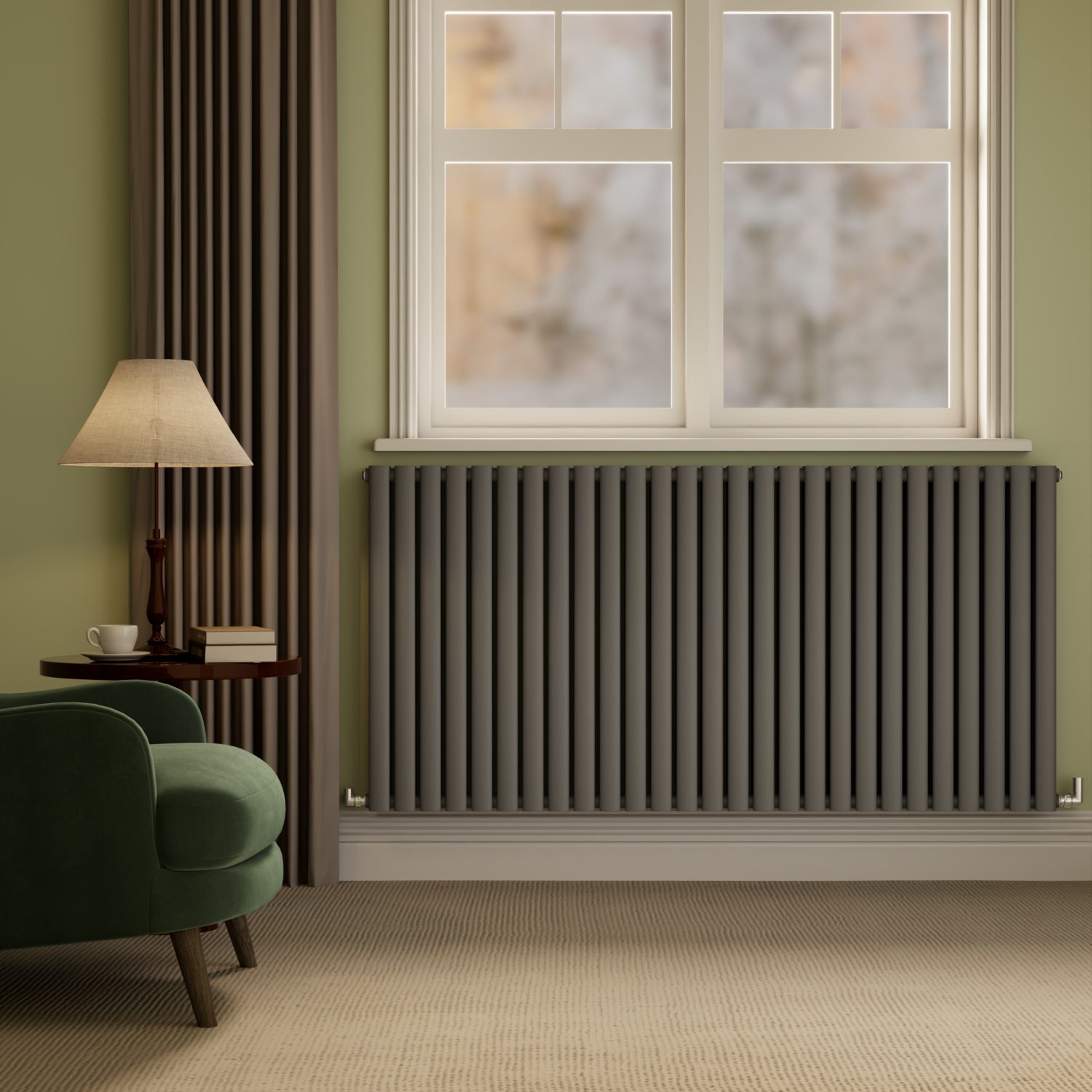 Sorrento Anthracite Horizontal Oval Designer Radiator 800X1593mm Double Panel 8218 Btu
