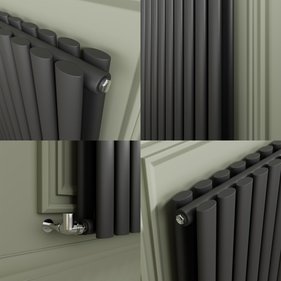 Sorrento Anthracite Horizontal Oval Designer Radiator 800x1593mm Double Panel 6478 BTU