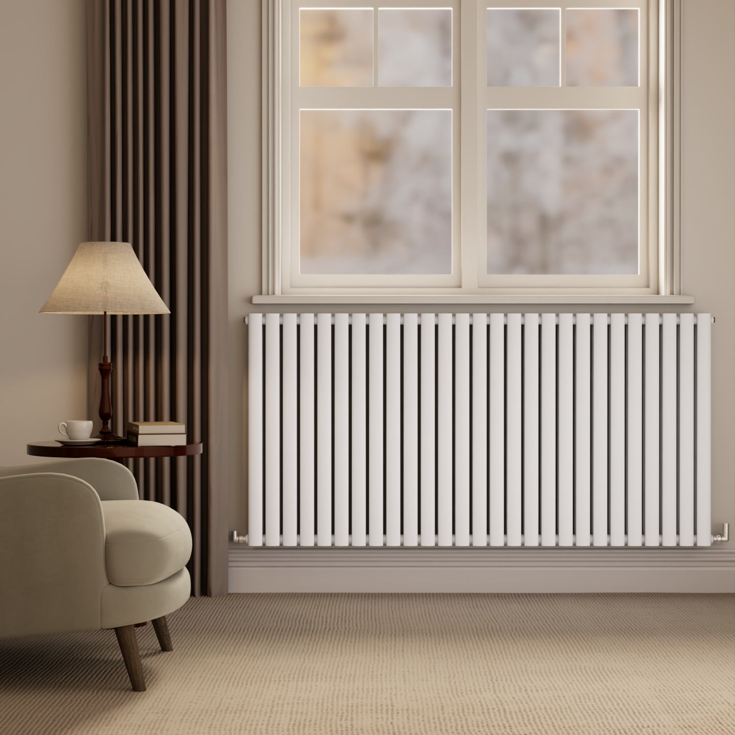 Sorrento White Horizontal Oval Designer Radiator 800X1593mm Double Panel 8218 Btu