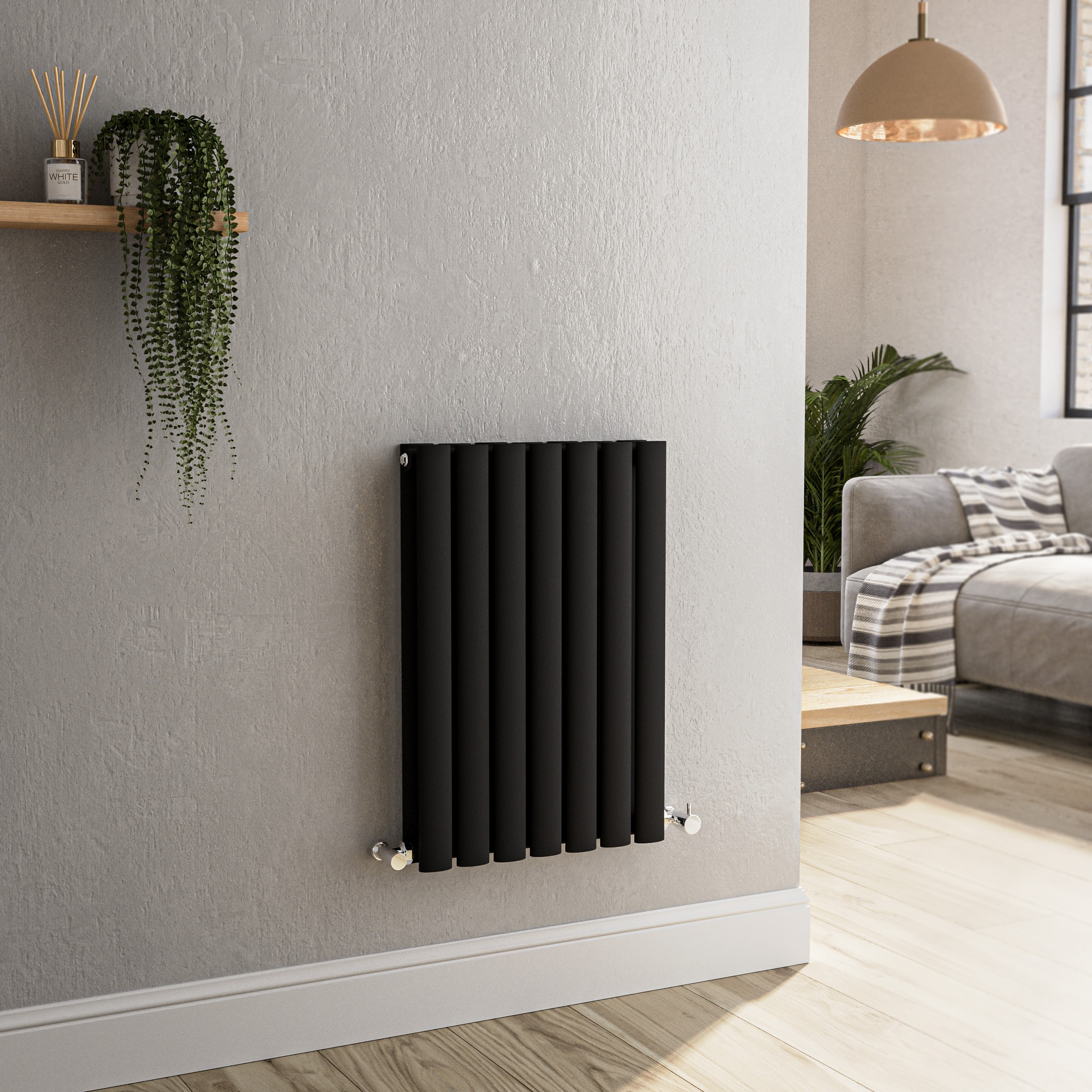 Sorrento Midnight Black Horizontal Oval Designer Radiator 600X413mm Double Panel 1679 Btu