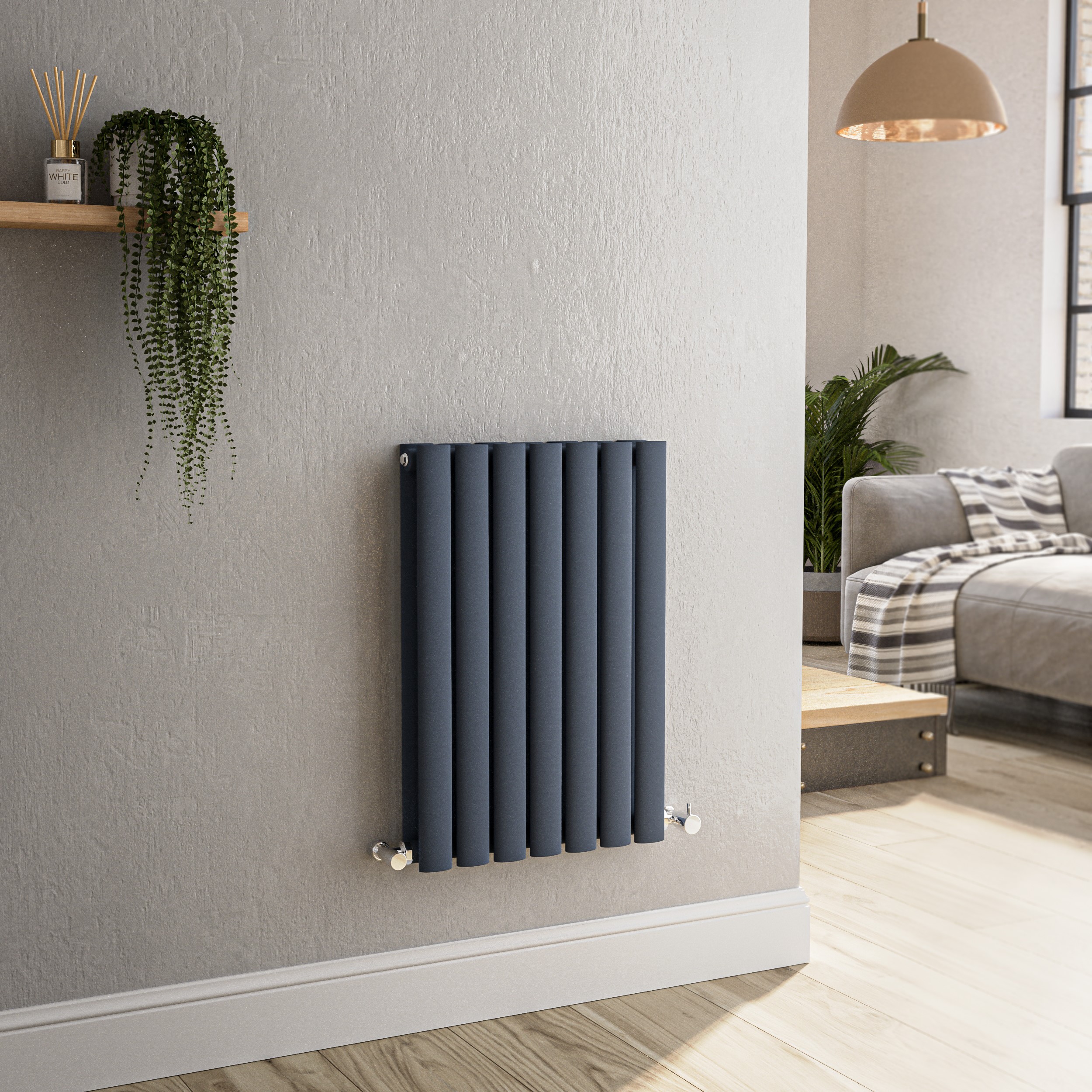 Sorrento Anthracite Horizontal Oval Designer Radiator 600X413mm Double Panel 1679 Btu Large