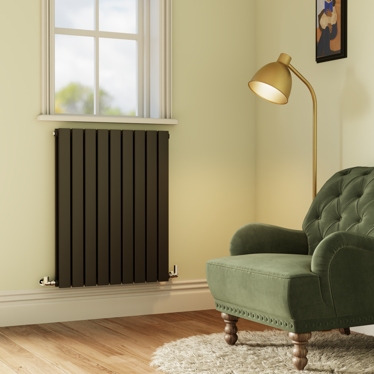 Riace Black Midnight Horizontal Flat Designer Radiator 800X612mm Double Panel 2970 Btu