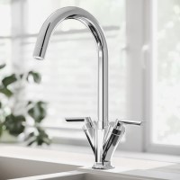 ONLY OPENED - Twin Lever Chrome Monobloc Kitchen Sink Mixer Tap - Hector