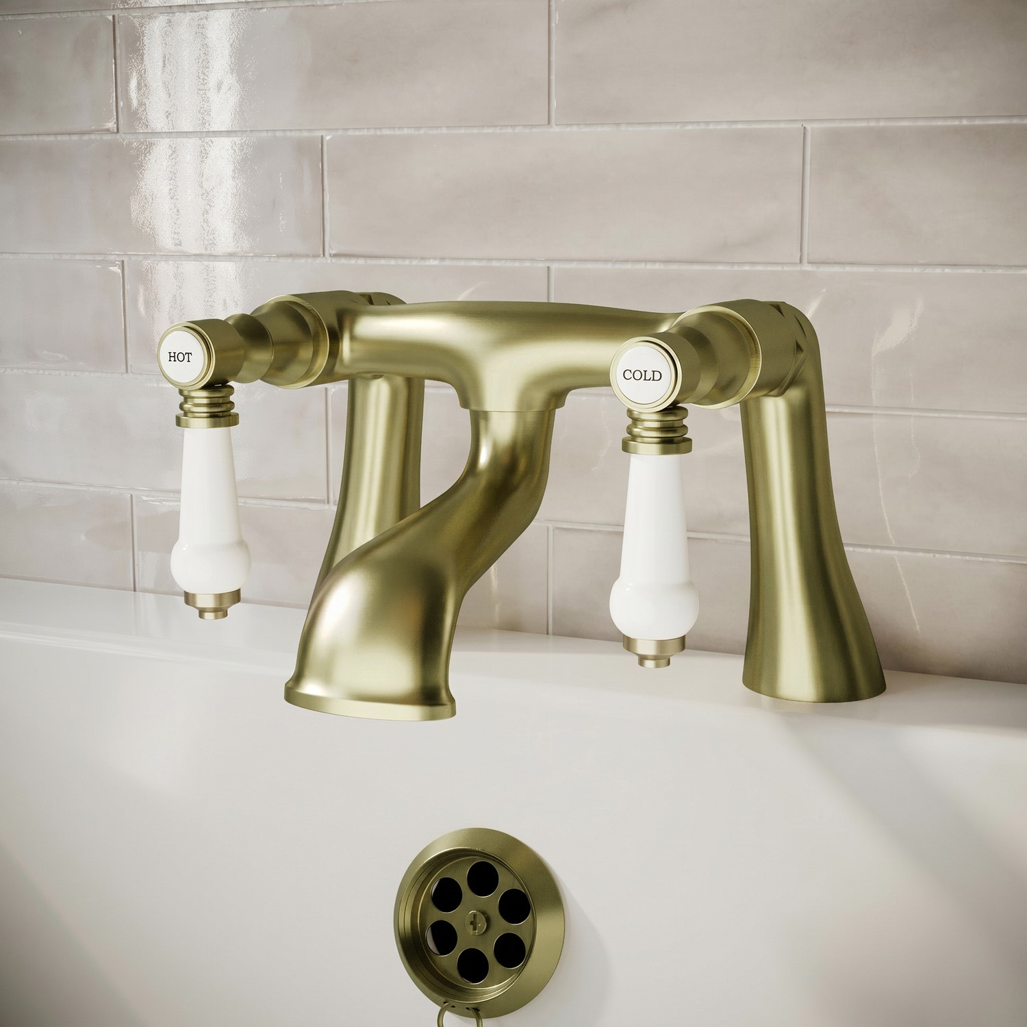 Photos - Tap Brushed Brass Traditional Bath Filler - Helston Brass QT8156-PB