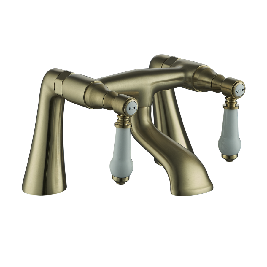 Brushed Brass Traditional Basin Pillar Taps & Bath Filler Tap Pack - Helston