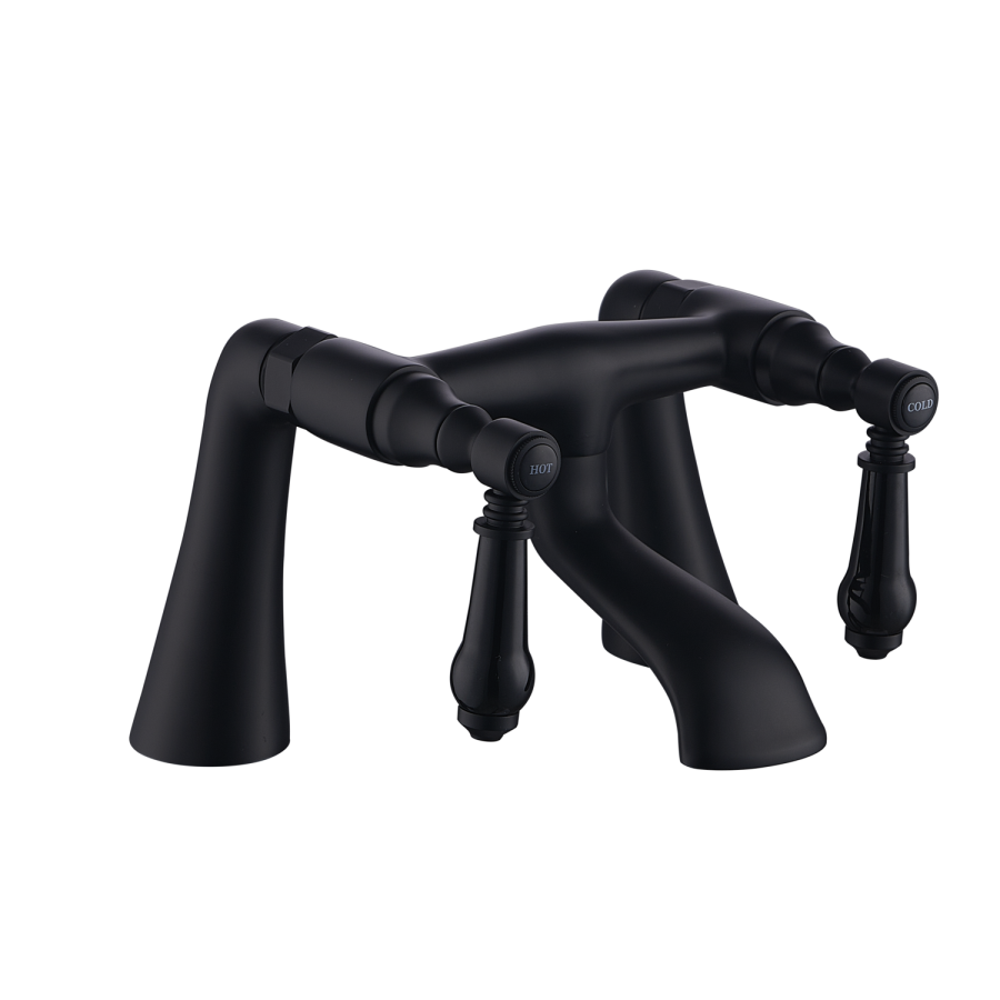 Matt Black Traditional Basin Pillar Taps & Bath Filler Tap Pack - Helston