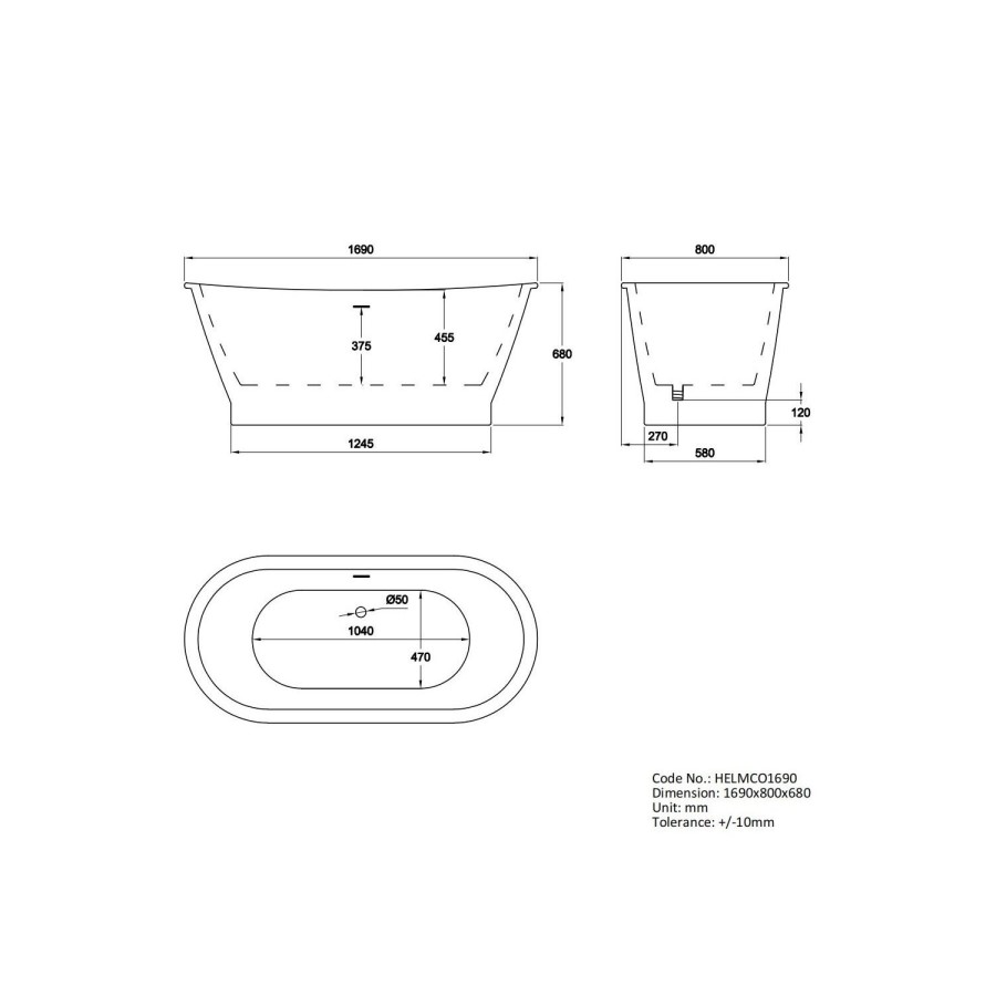 Copper Effect Freestanding Double Ended Bath 1690 x 800mm - Helmsley