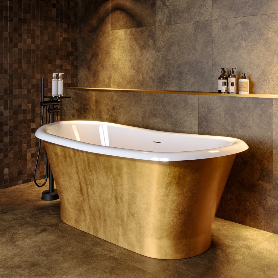 Gold Effect Freestanding Double Ended Bath 1690 x 800mm - Helmsley