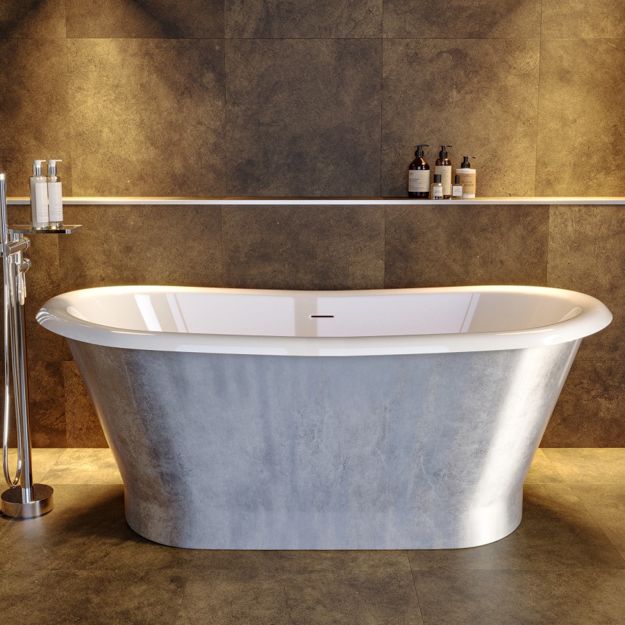 Silver Effect Freestanding Double Ended Bath 1690 x 800mm - Helmsley