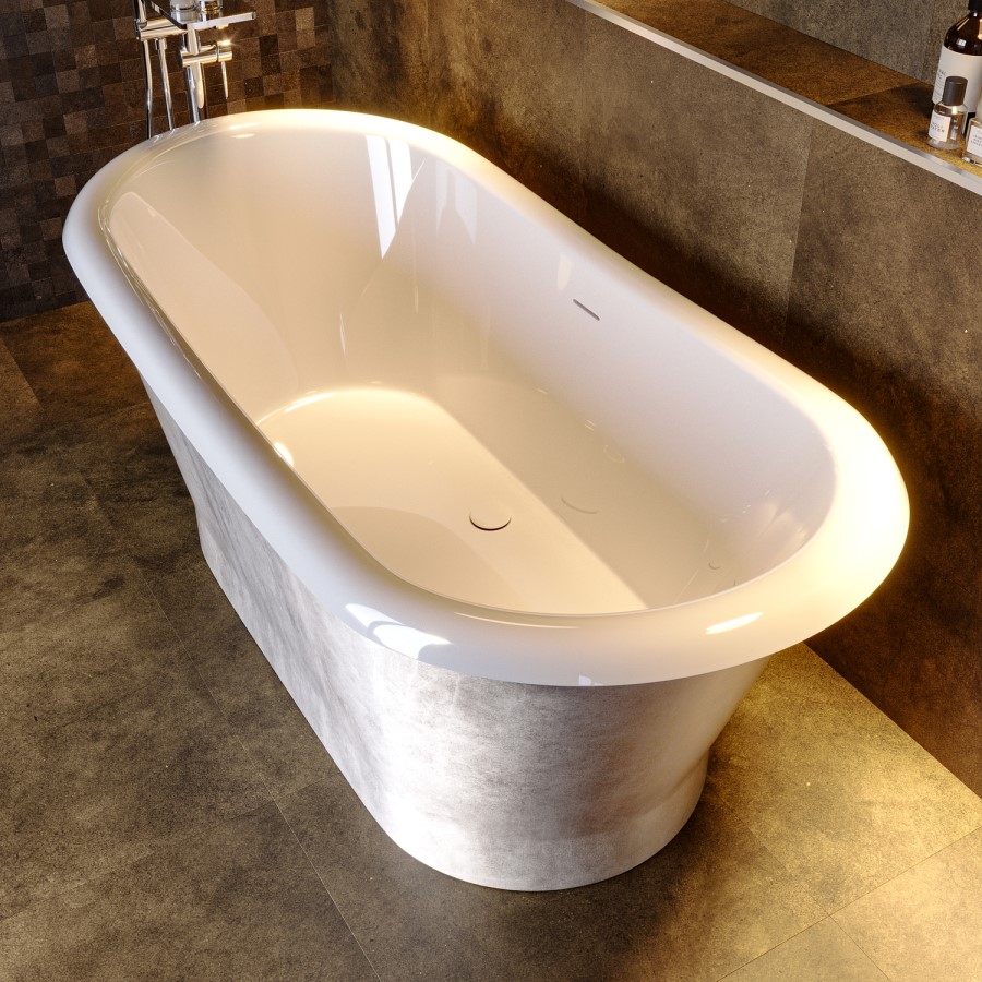 Silver Effect Freestanding Double Ended Bath 1690 x 800mm - Helmsley