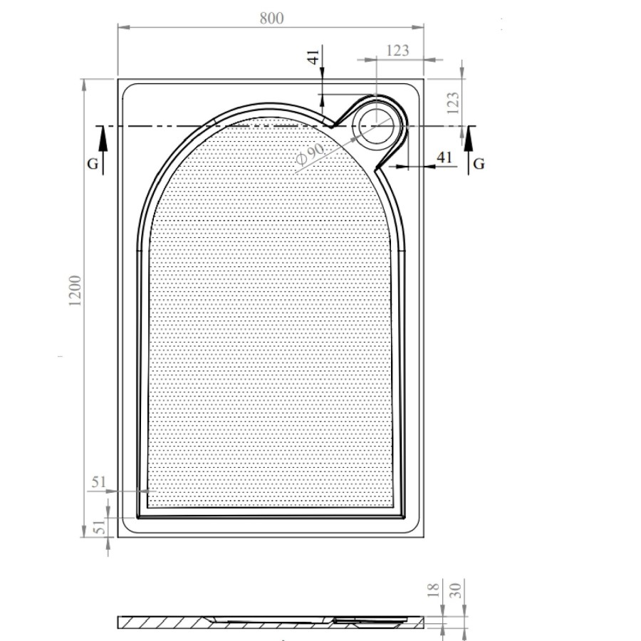 1200x800 Anti-Slip Rectangular Shower Tray 30mm Low-Profile - Slate Cast Marble