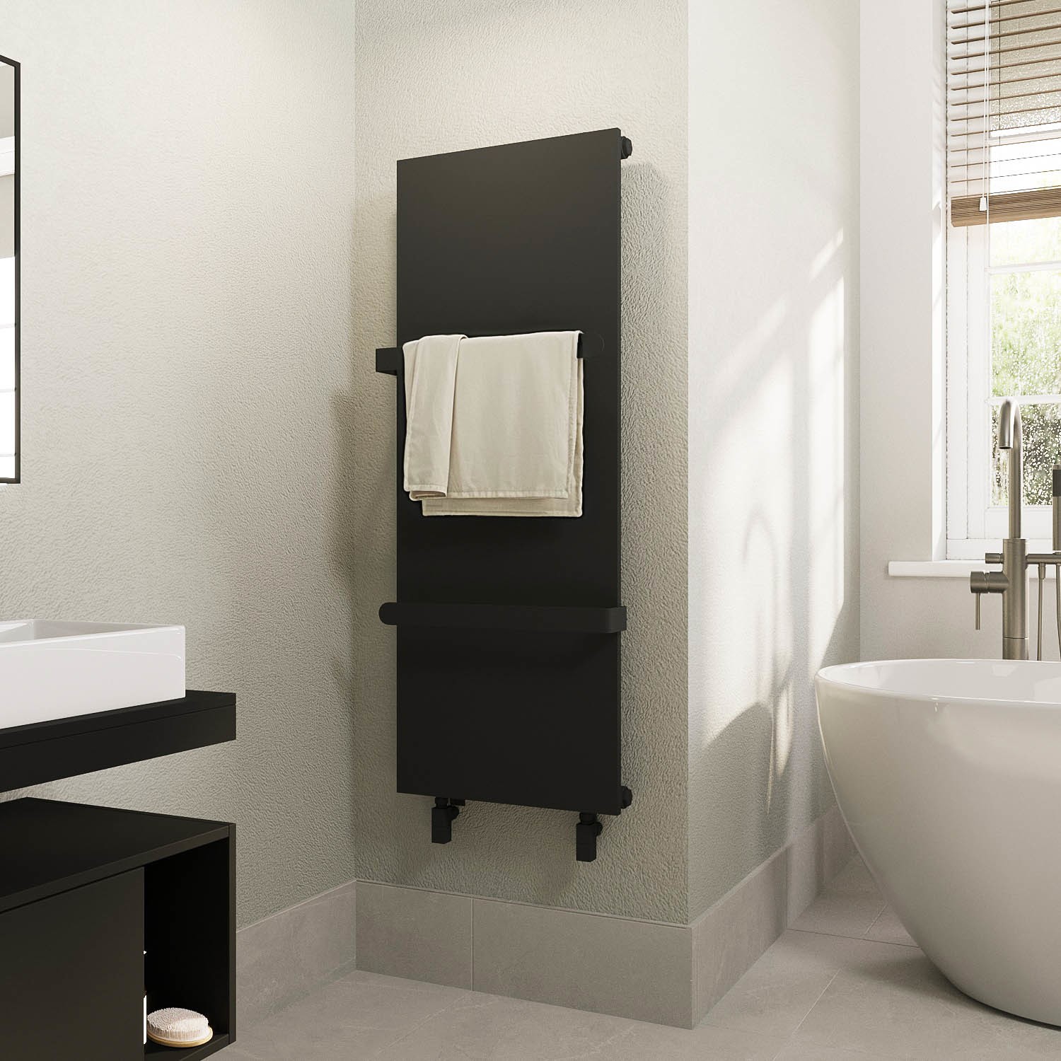 Black Vertical Panel Radiator with Towel Bars 1220 x 452mm - Hesperia ...
