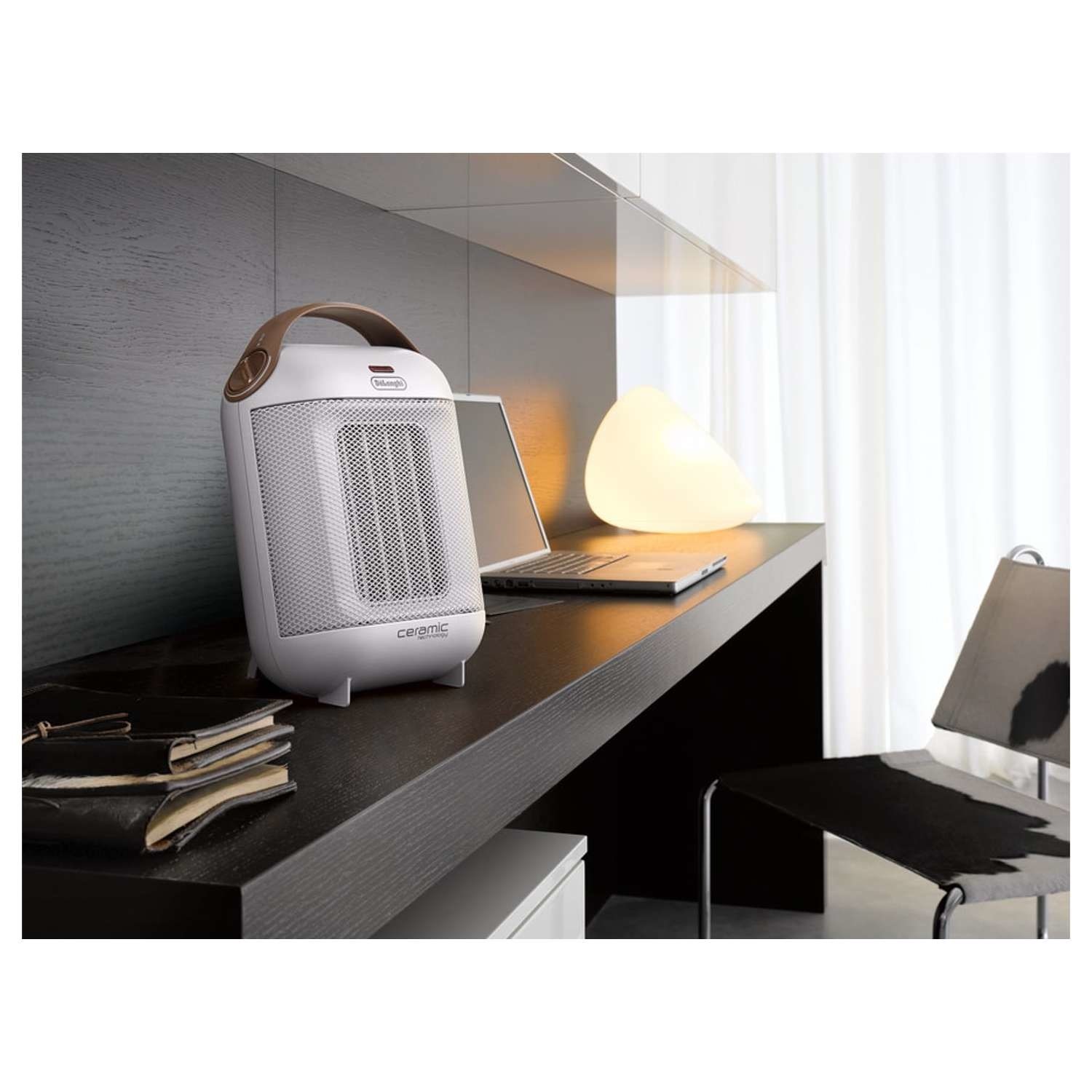 DeLonghi 1.8kW Capsule Ceramic Fan Heater White with 3 years