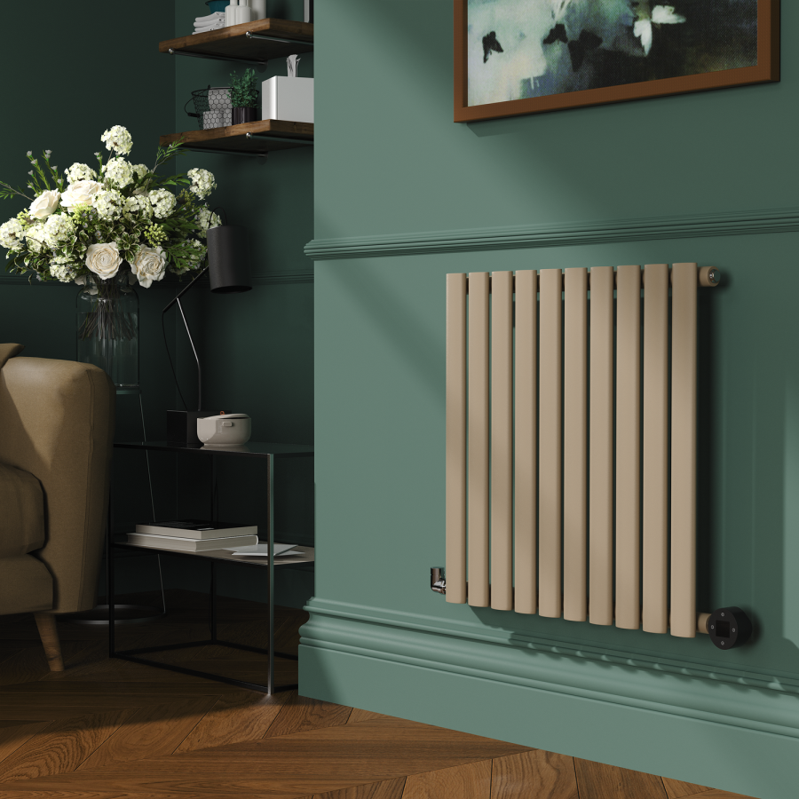 Beige grey Horizontal Smart Electric Radiator with Wi-Fi Thermostat - 1.2KW - H600xW590 - Bathroom Safe