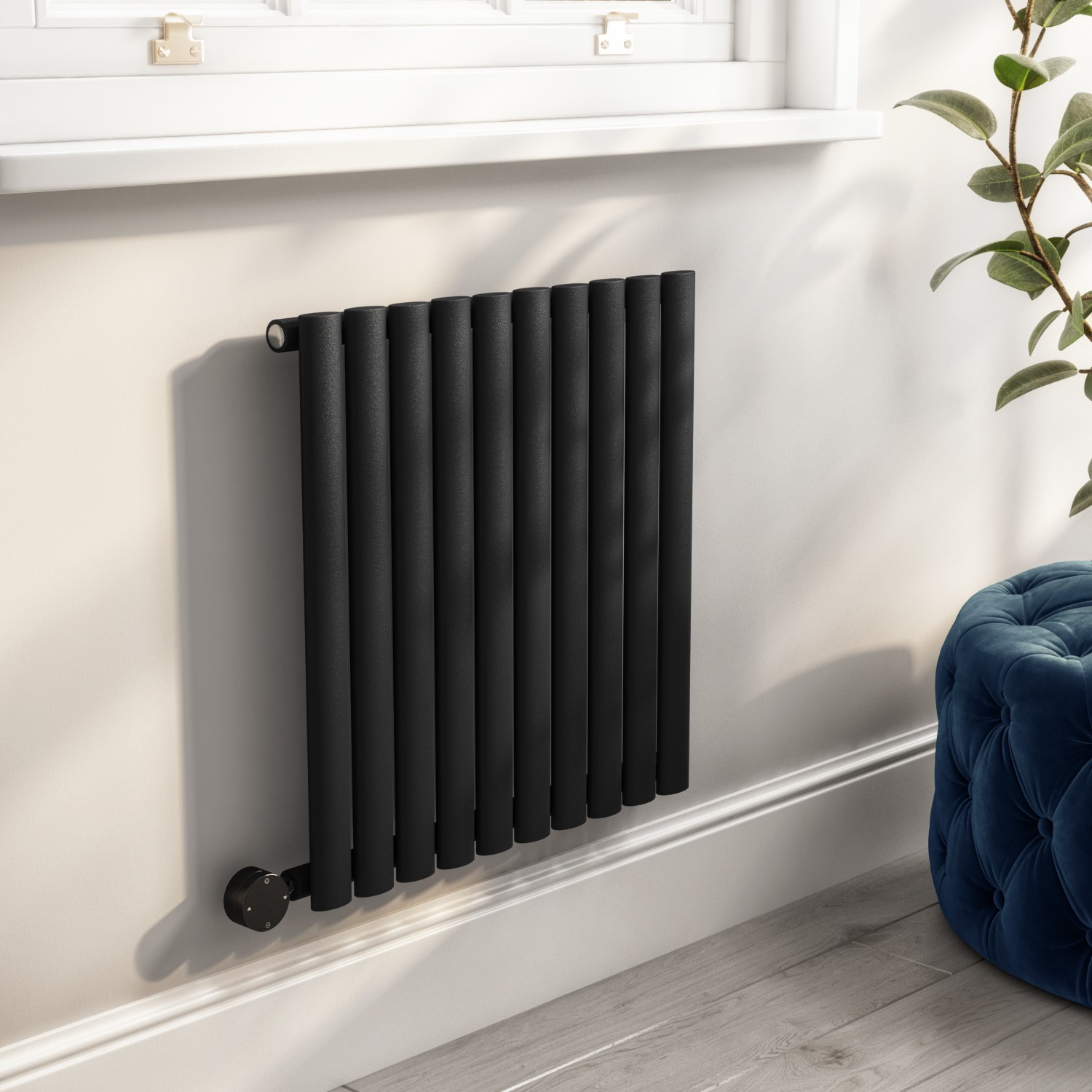 Electriq Black Midnight Horizontal Smart Electric Radiator With Wi-Fi Thermostat - 600W - H600xw590mm - Bathroom Safe