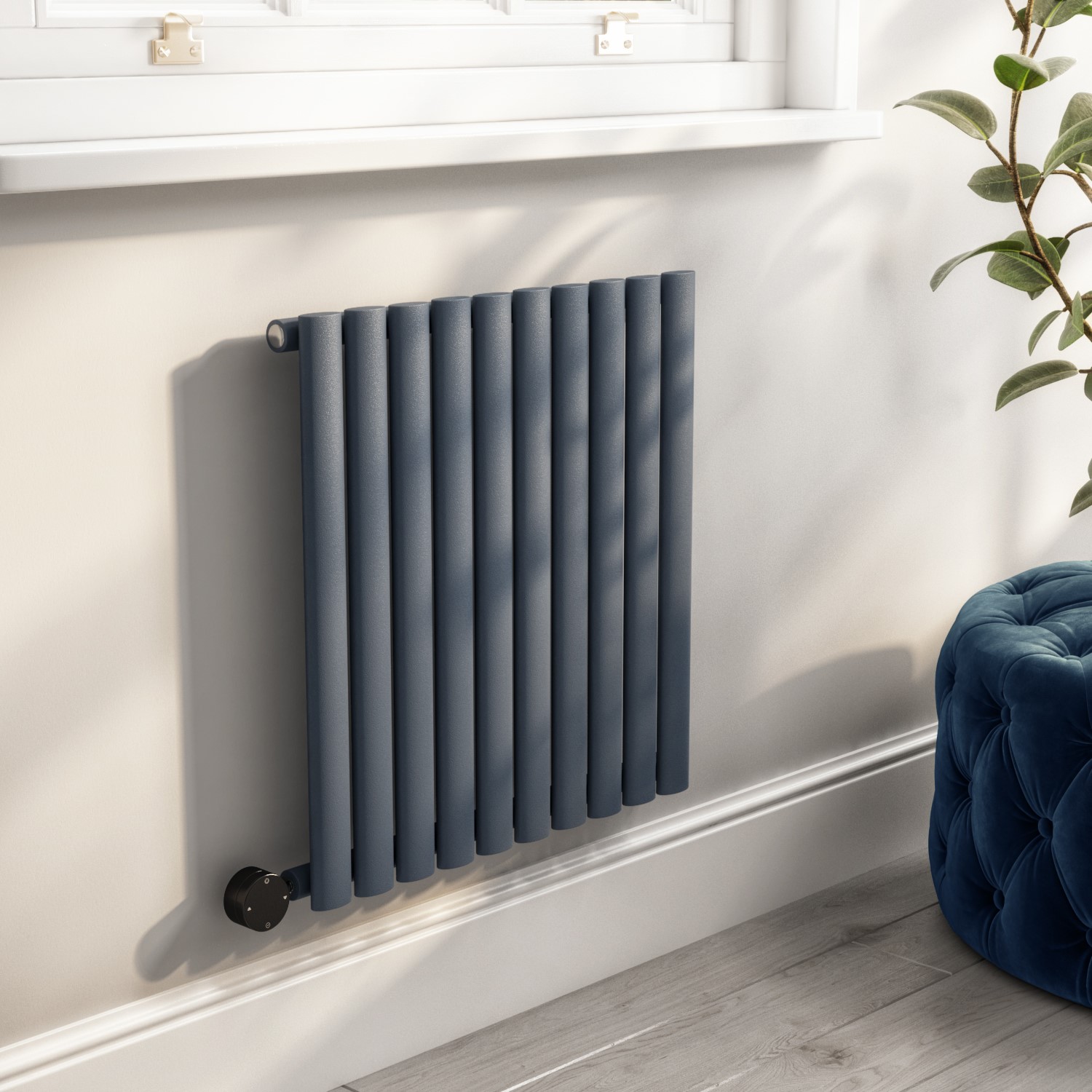 Electriq Grey Anthracite Horizontal Smart Electric Radiator With Wi-Fi Thermostat - 600W - H600xw590mm - Bathroom Safe