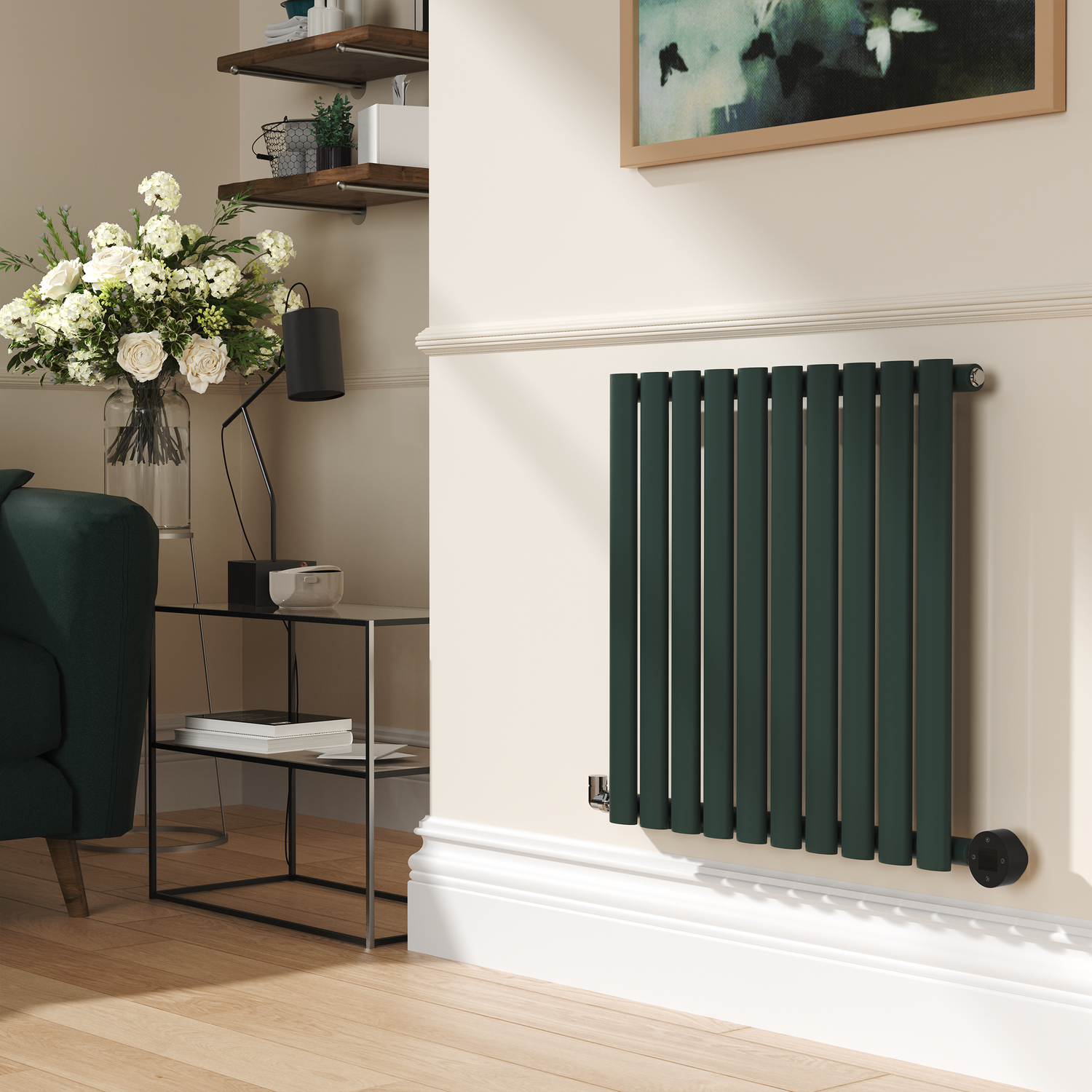 Electriq Green Ever Horizontal Smart Electric Radiator With Wi-Fi Thermostat - 1.2Kw - H600xw590 - Bathroom Safe