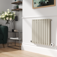 Linen Horizontal Smart Electric Radiator with Wi-Fi Thermostat - 1.2KW - H600xW590 - Bathroom Safe