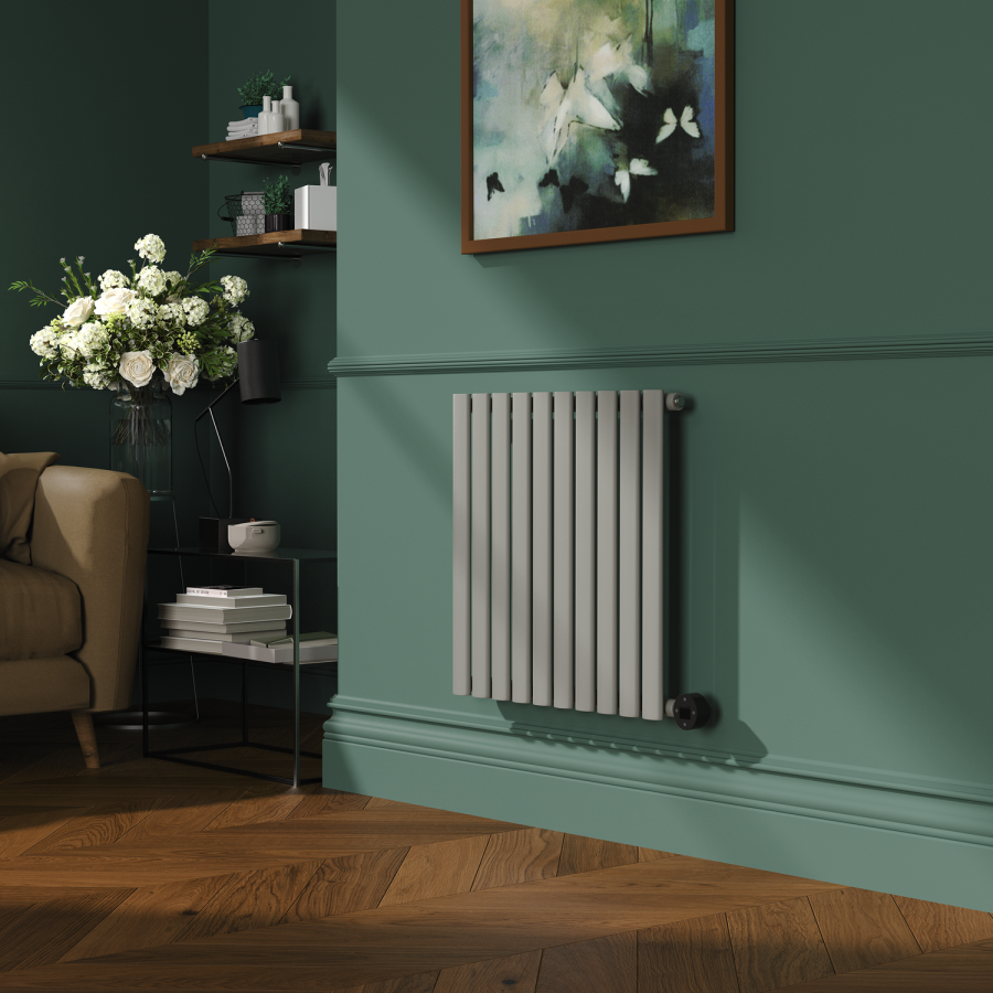 Smoked Stone Horizontal Smart Electric Radiator with Wi-Fi Thermostat - 1.2KW - H600xW590 - Bathroom Safe