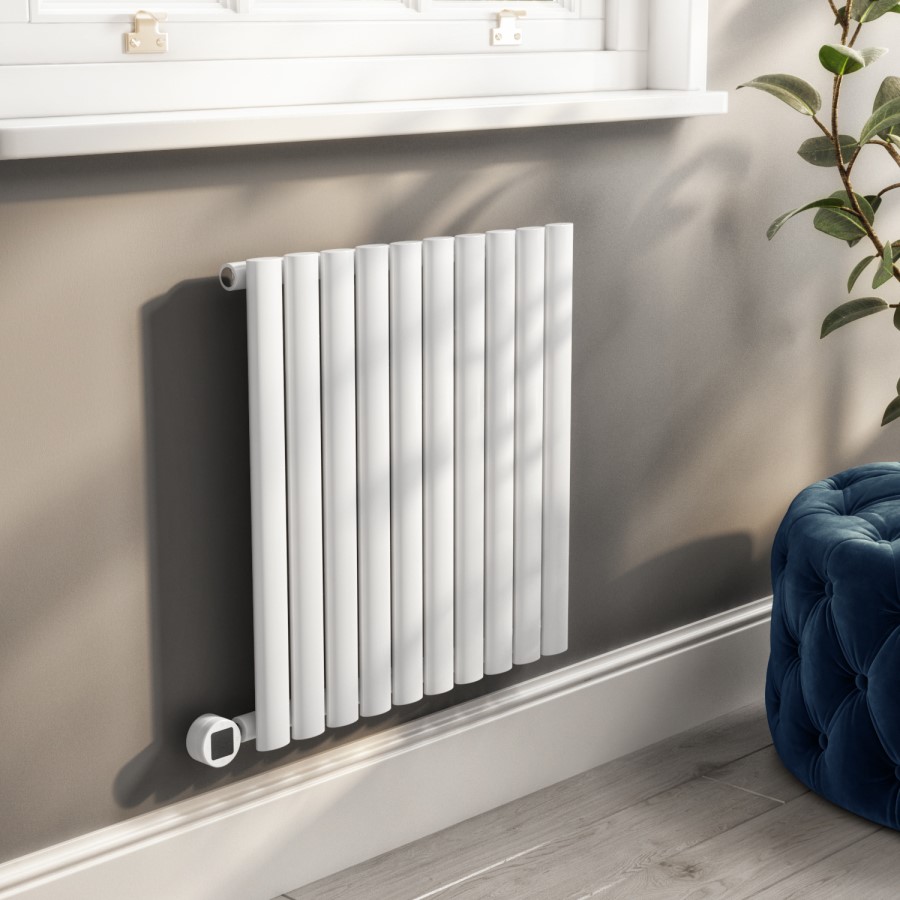 White Horizontal Smart Electric Radiator with Wi-Fi Thermostat - 600W - H600xW590mm - Bathroom Safe