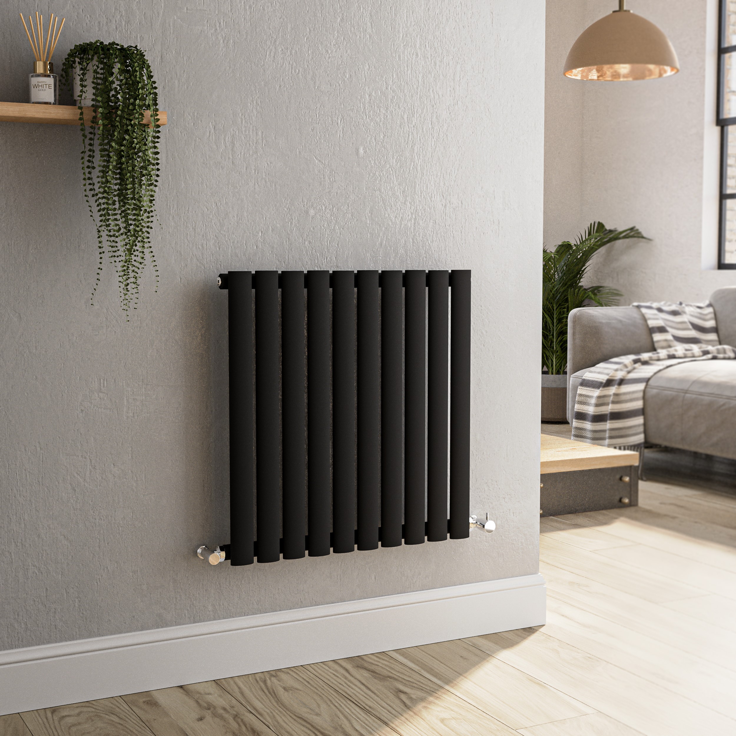 Sorrento Midnight Black Horizontal Oval Designer Radiator 600X590mm Single Panel 1576 Btu